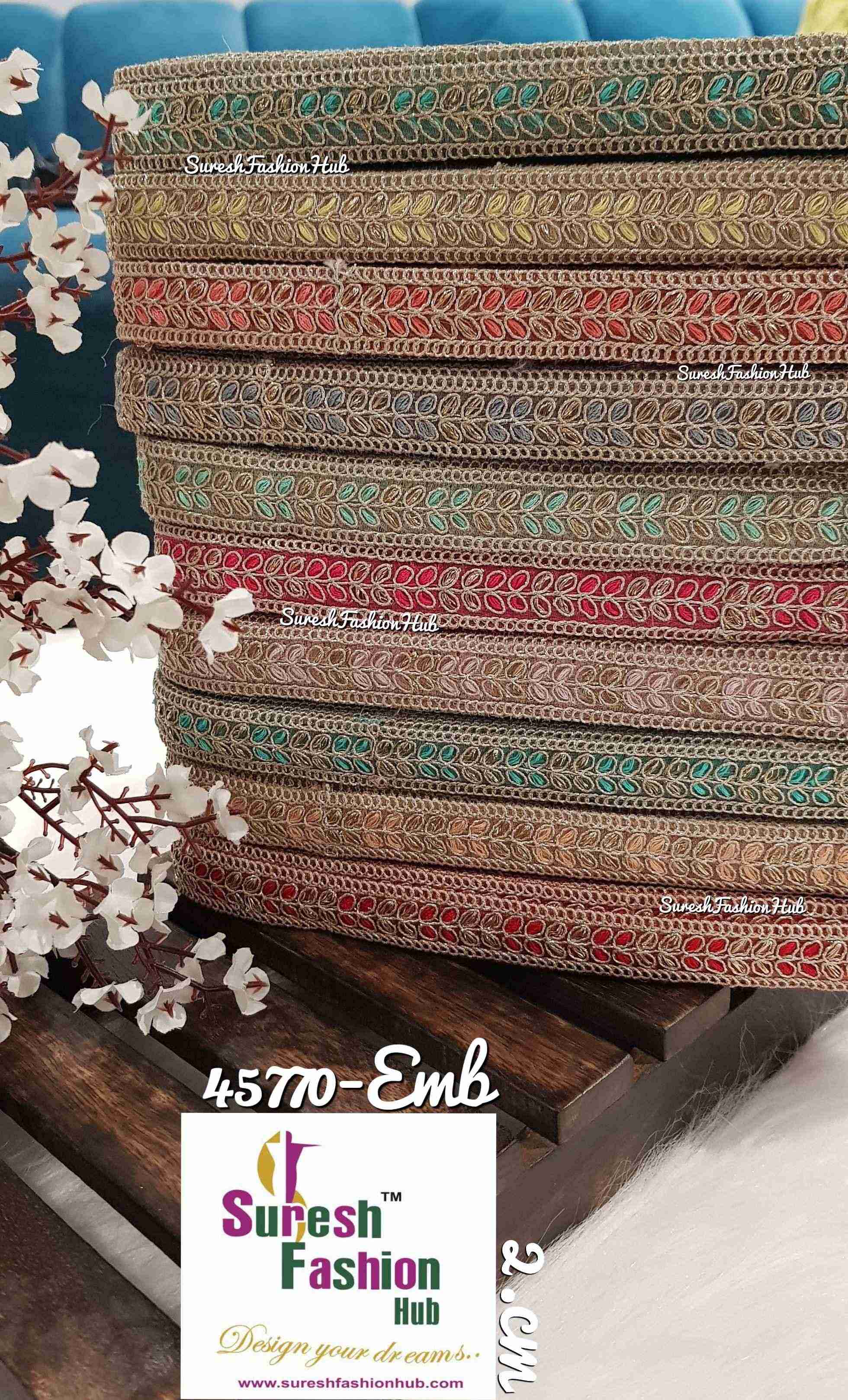 Salmon pink embroidered trim