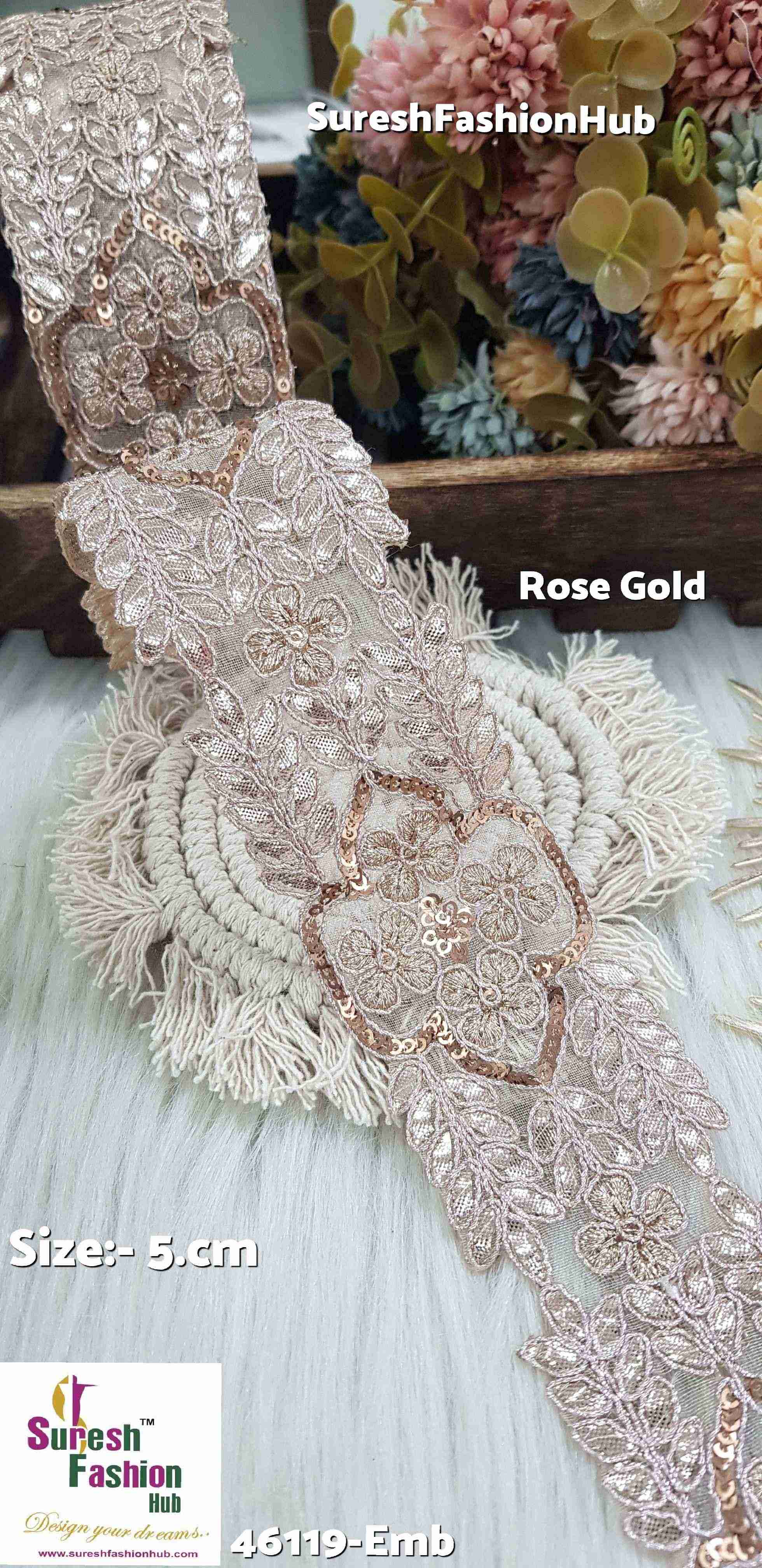 Rose Gold Color Laser Gota Work Organza Lace Roll