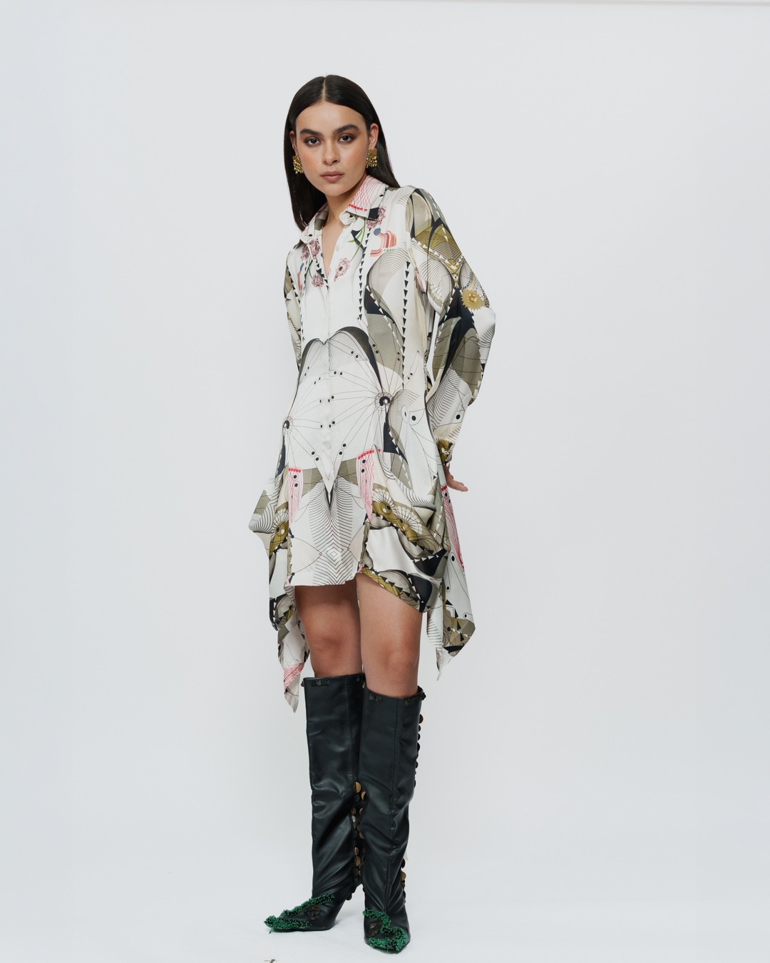 Astral Print Asymmetric Short Dress