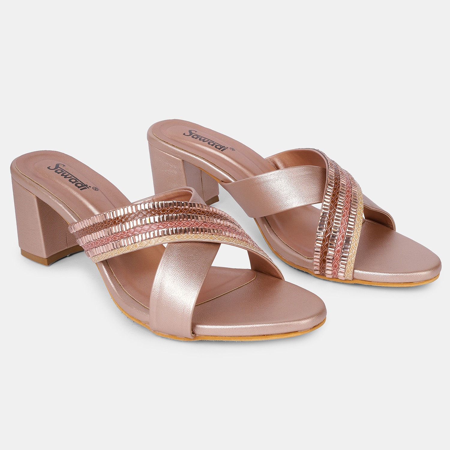 Elegant Sawadi Rose Gold Block Heel Sandals for Women - Shop Stylish Party & Occasion Heels at Sawadimart