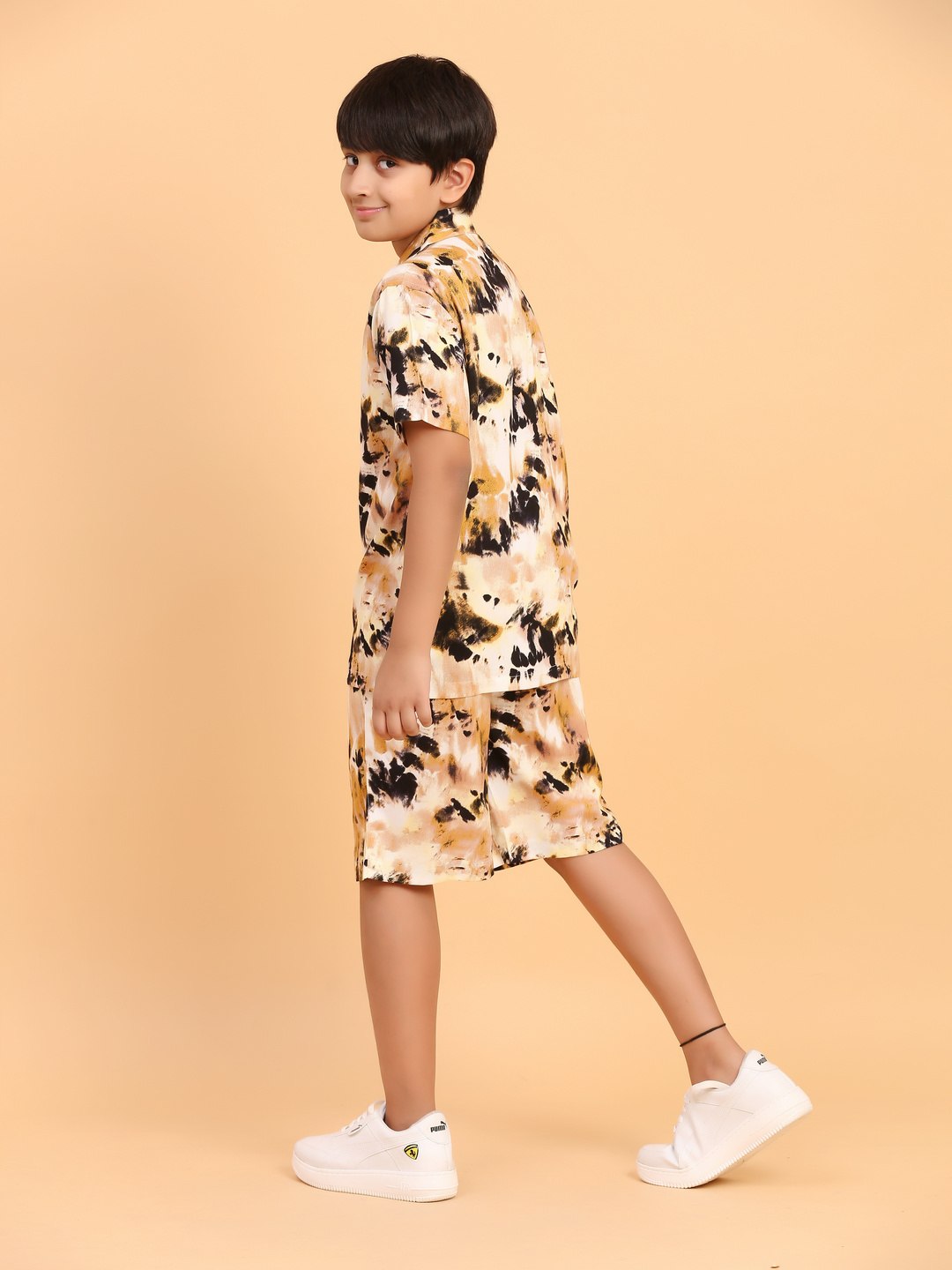 Ninos Dreams Brown Tie Dye Abstract Print Boys Rayon Coord Set