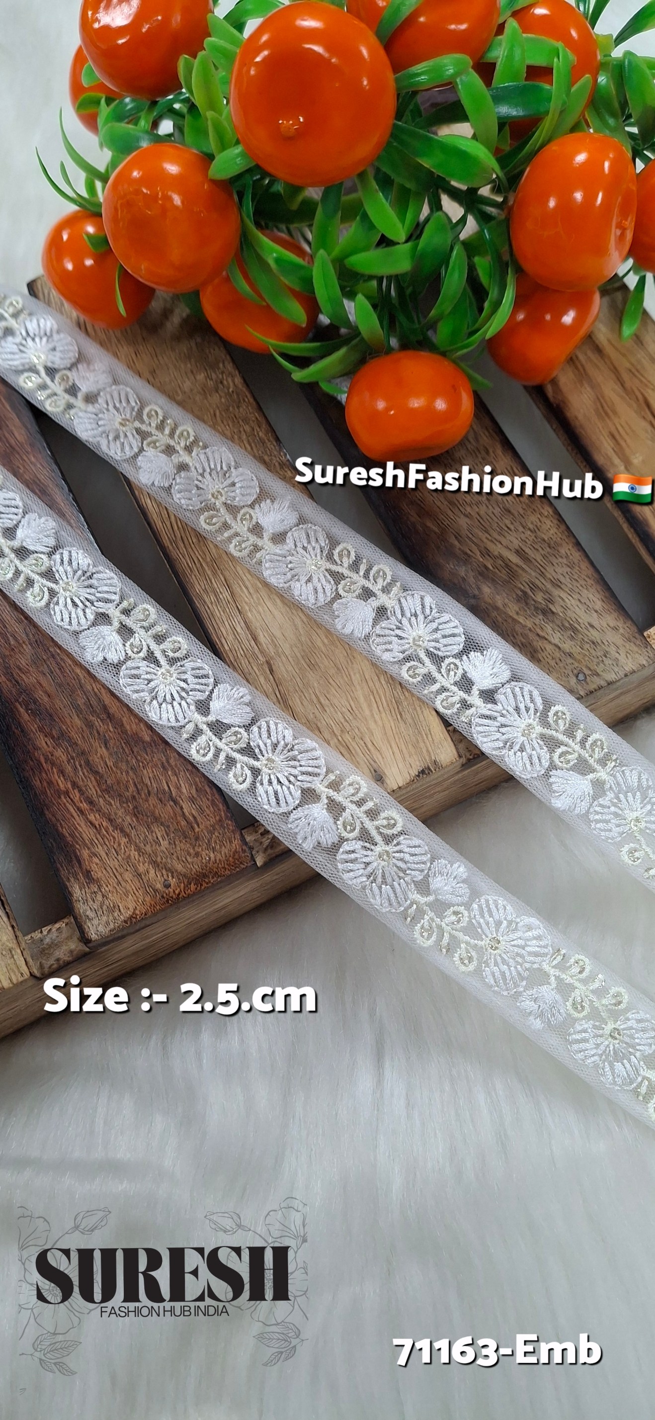 Floral Thread Embroidery Lace – White | 71163-Emb