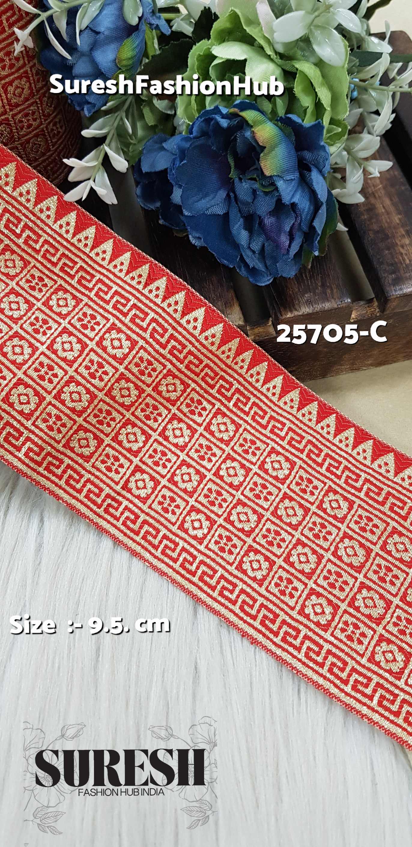 25705-C Red Banarasi Floral Lace