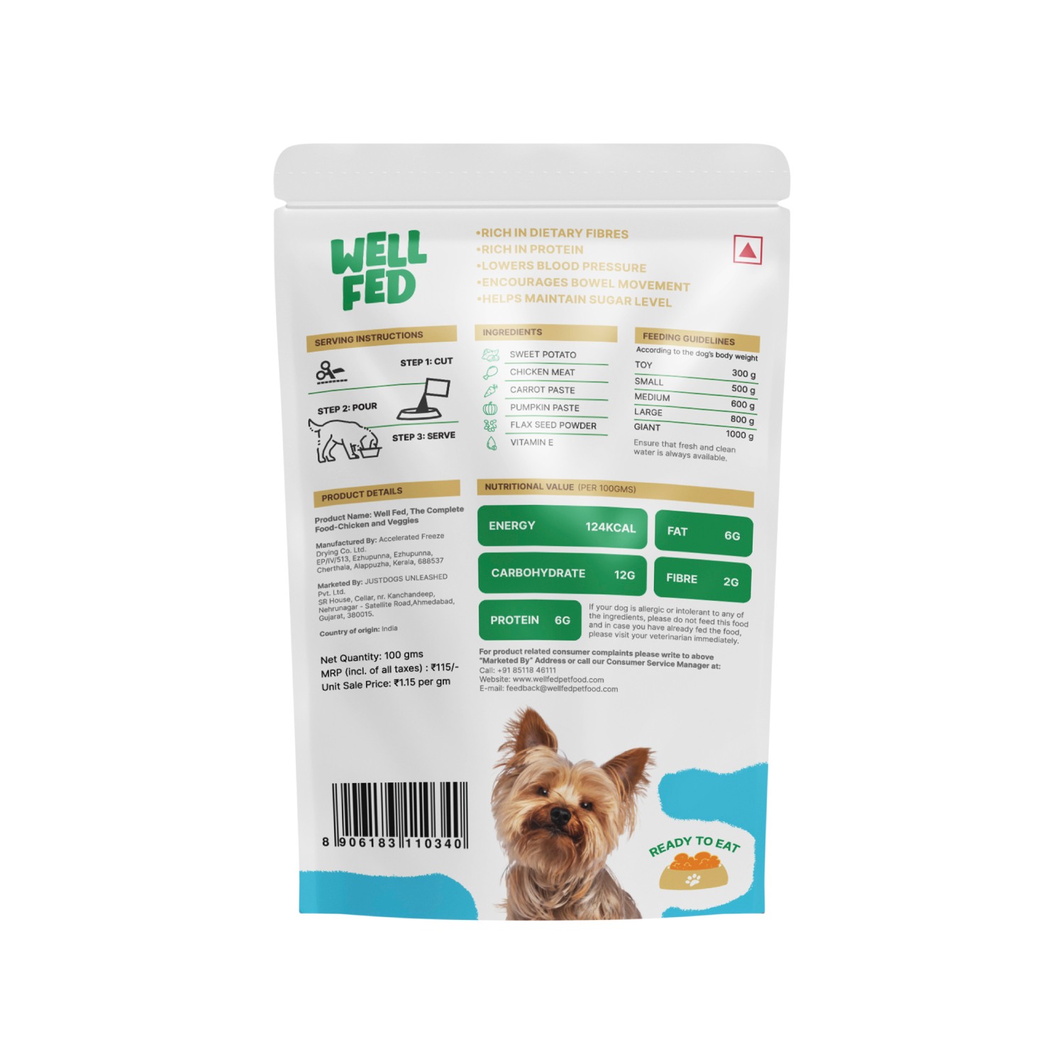 Well Fed Chicken & Veggies Wet Dog Food 100 g