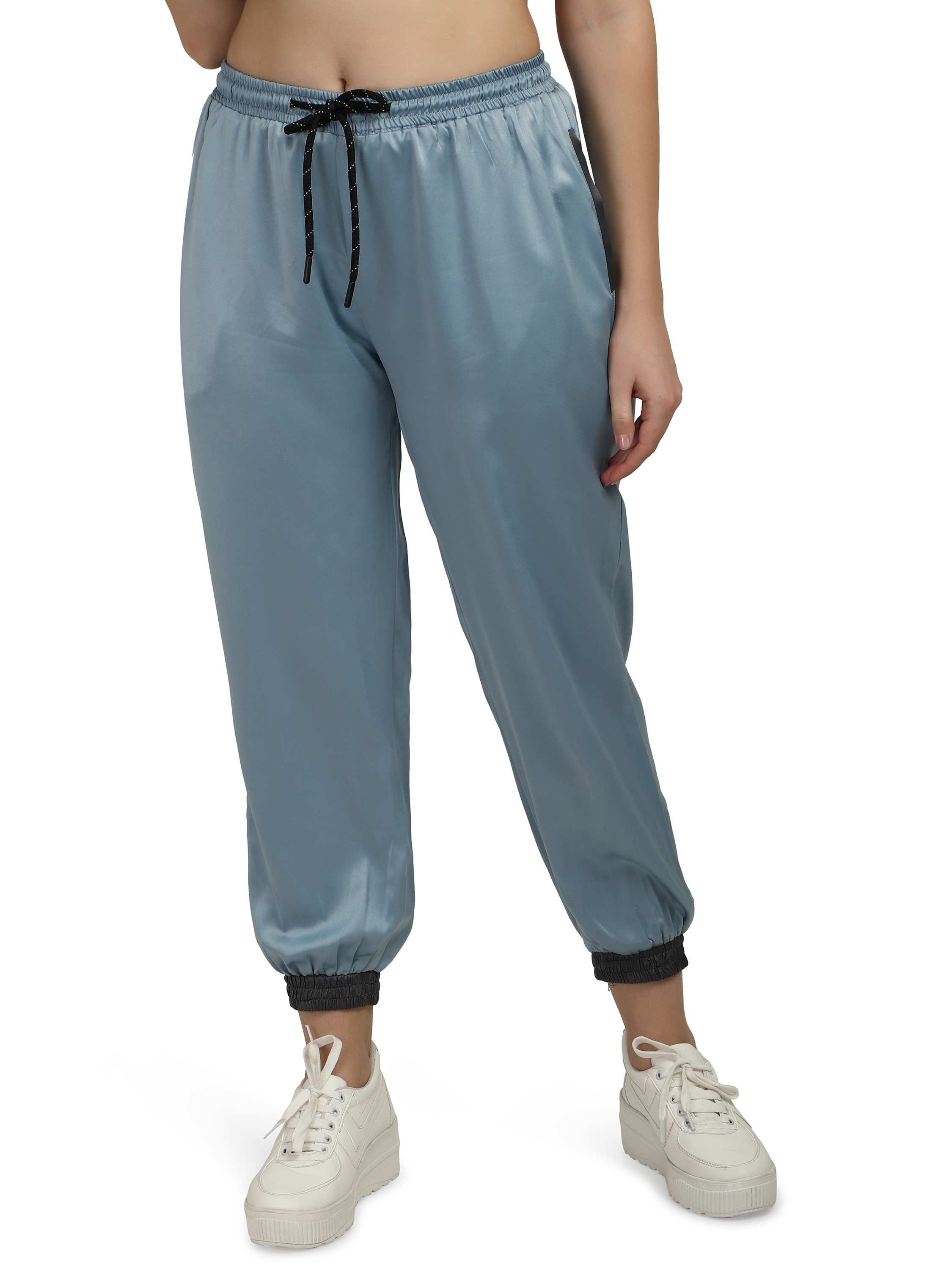 Smarty Pants women's satin ice blue color joggers. 