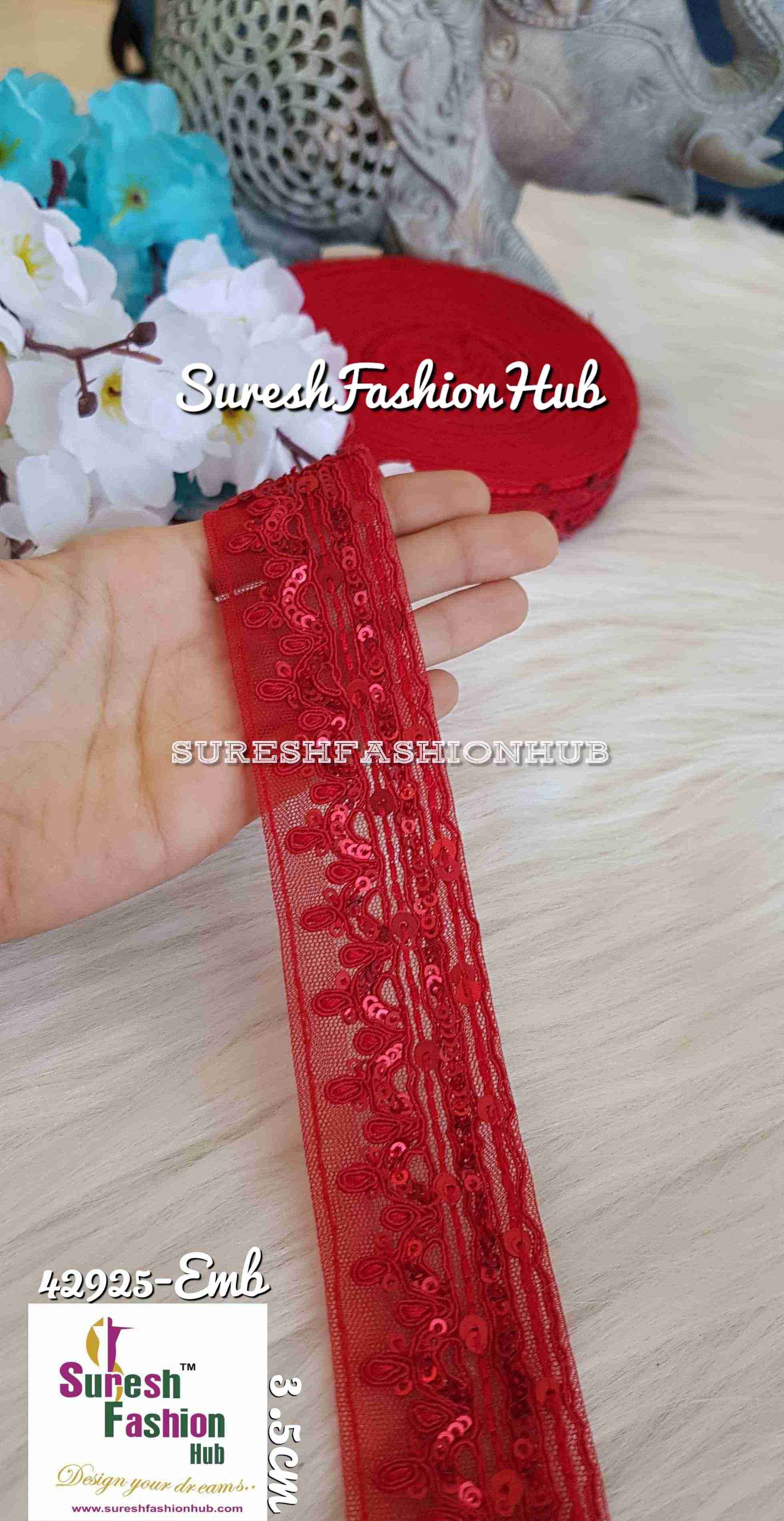 Sparkling Red Sequence Embroidered Trim