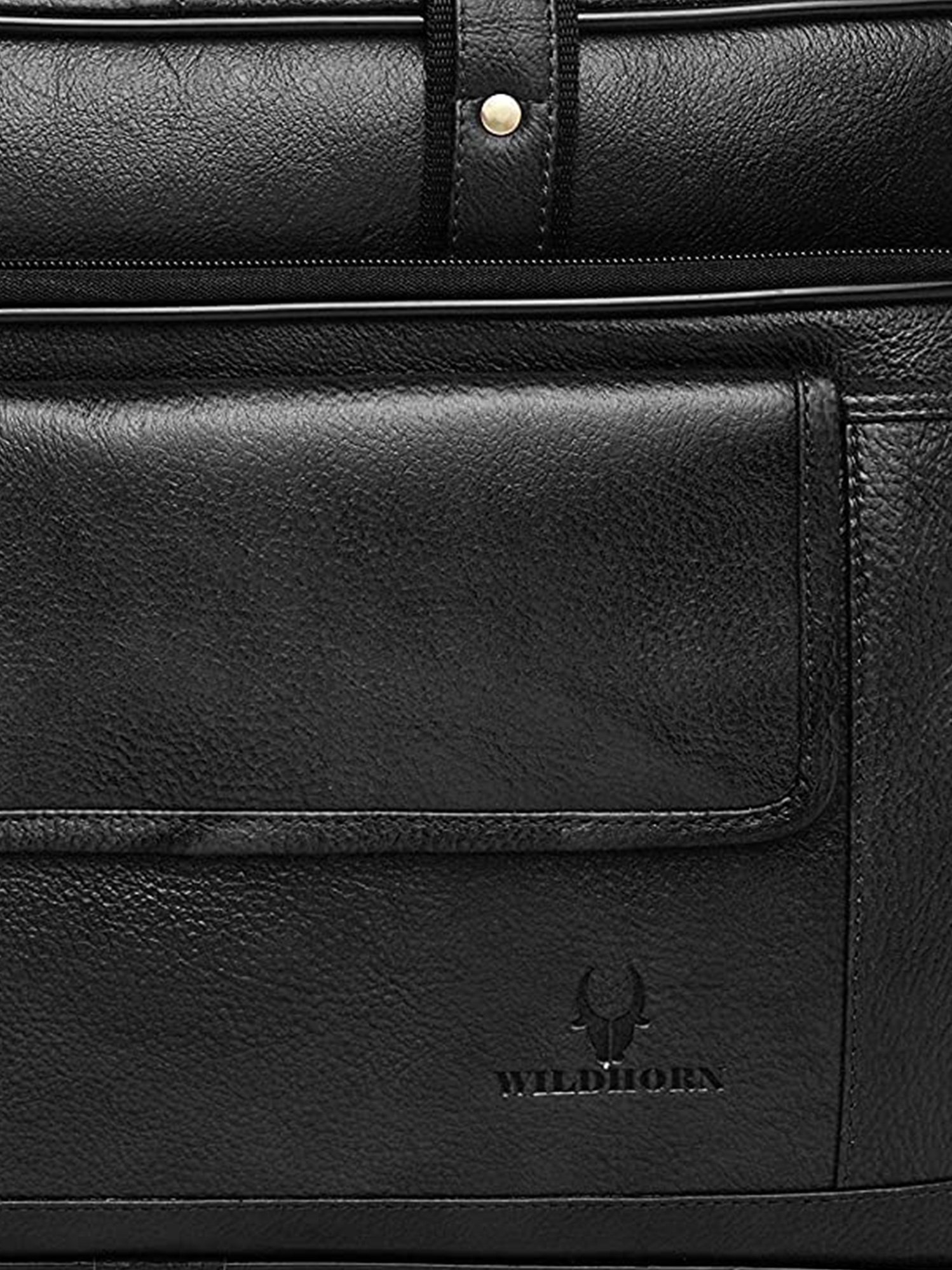 WildHorn | WildHorn 100% Genuine Classic Leather Black Laptop Bag for Men 4