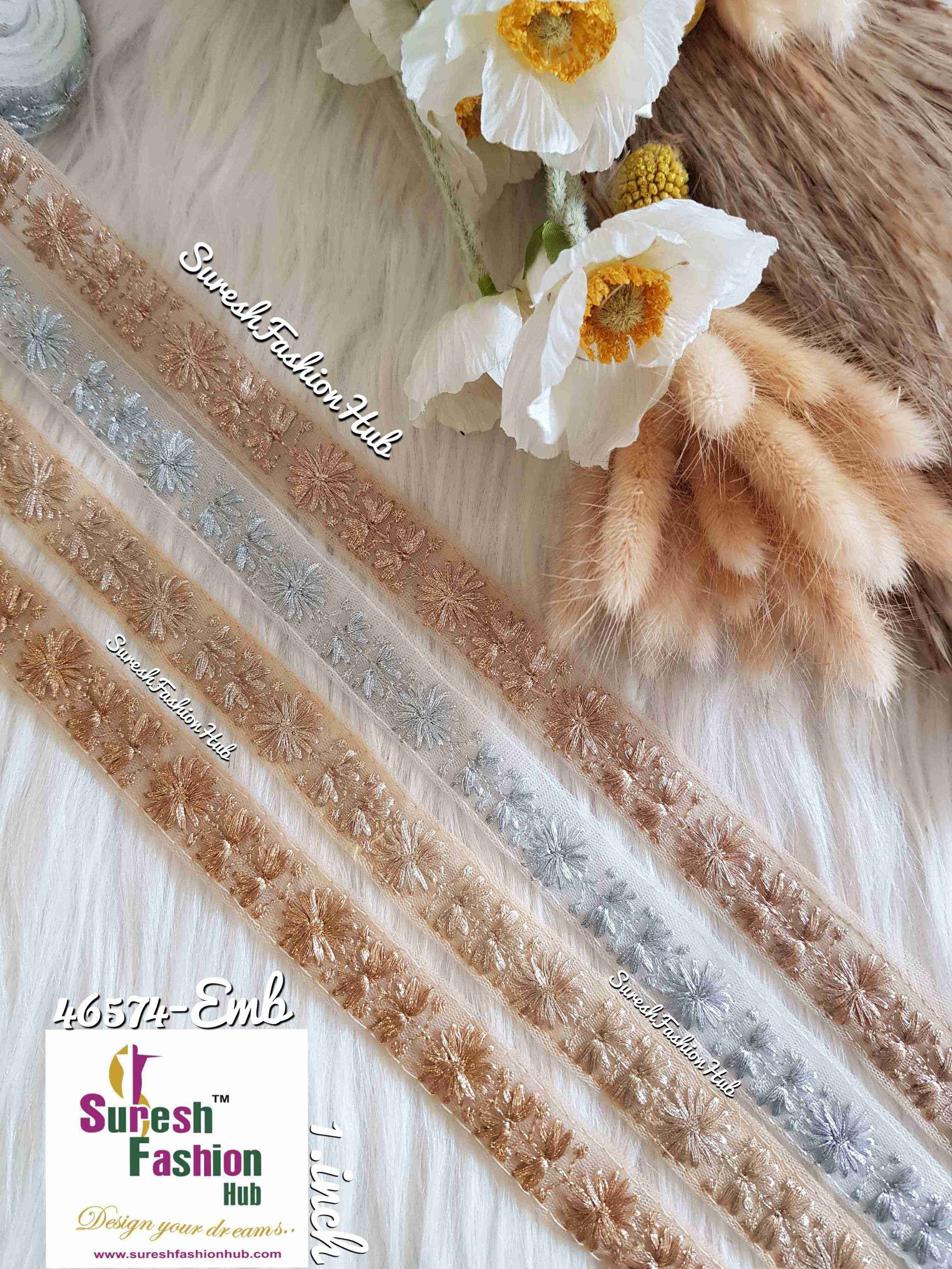 Matt Gold Leaf Floral Embroidery Lace