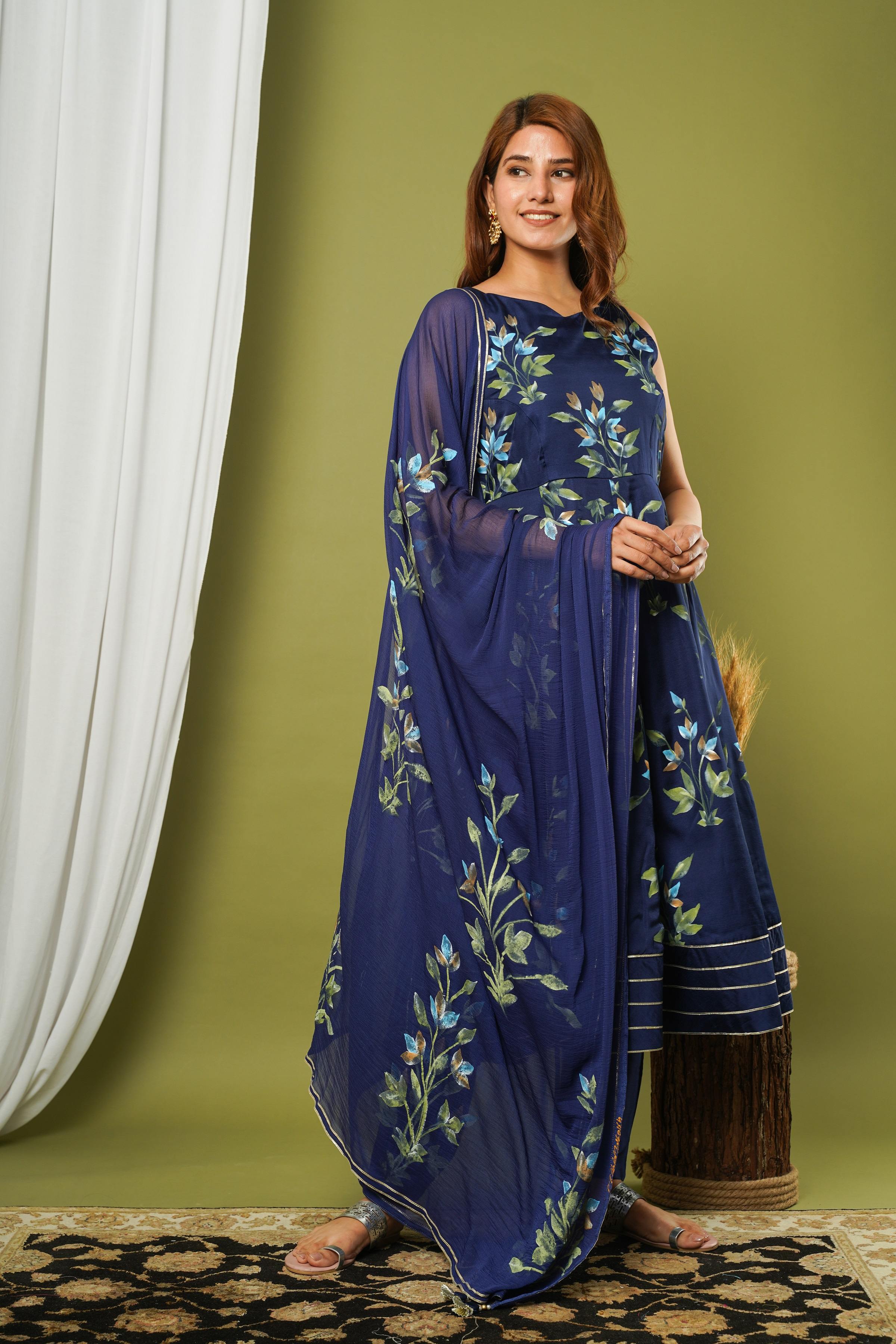 BLUE HAND PAINTED KURTA SET