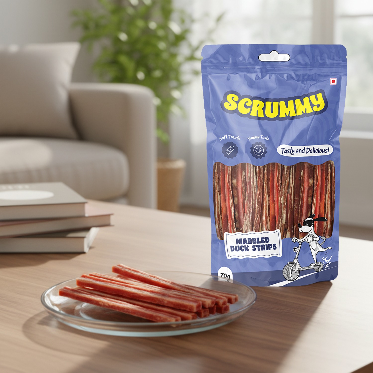 Scrummy Marbled Duck Strips Dog Treats 70g