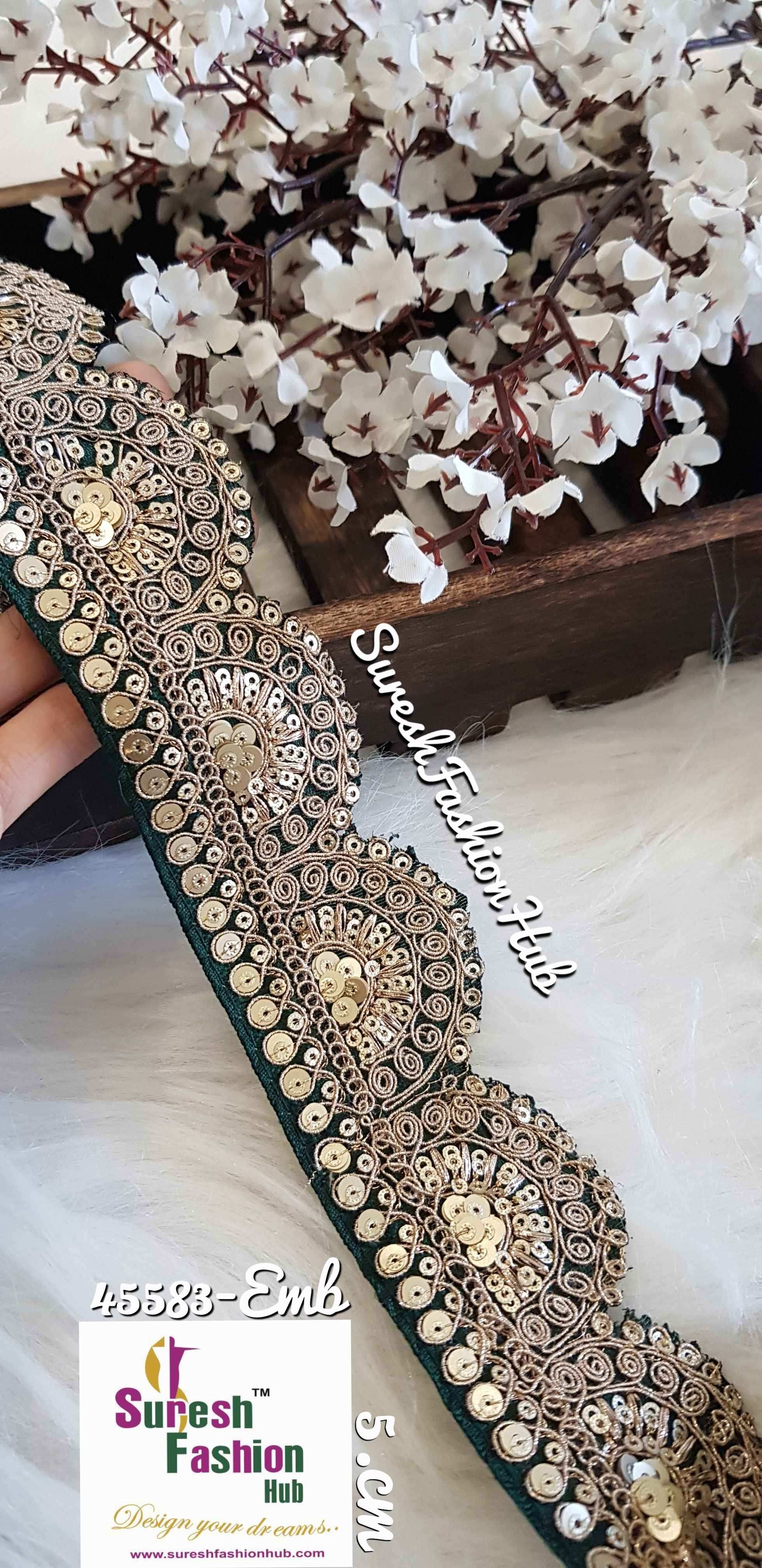 Emerald Green Embroidered Trim