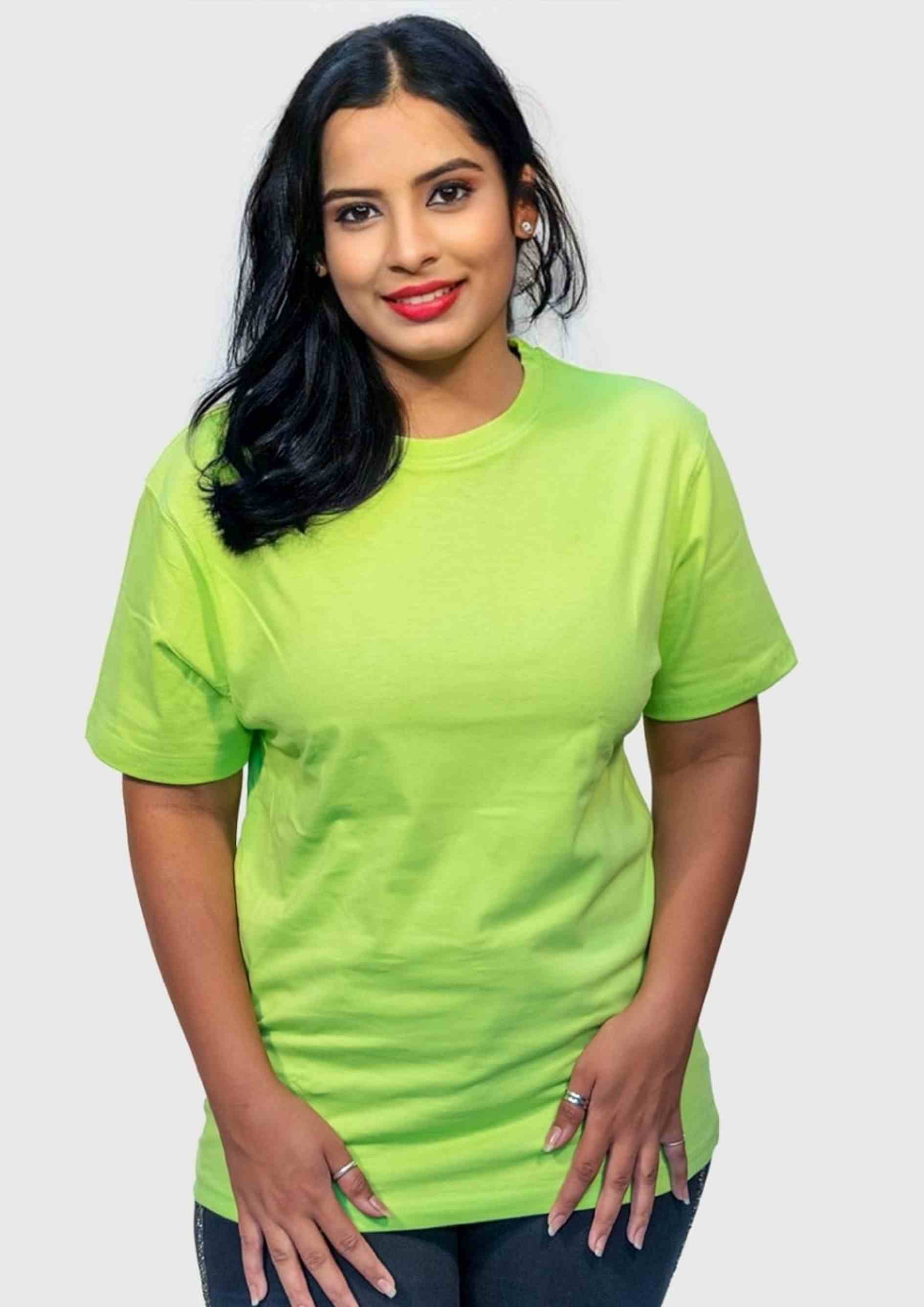 Parrot Green Cotton Round Neck T Shirt