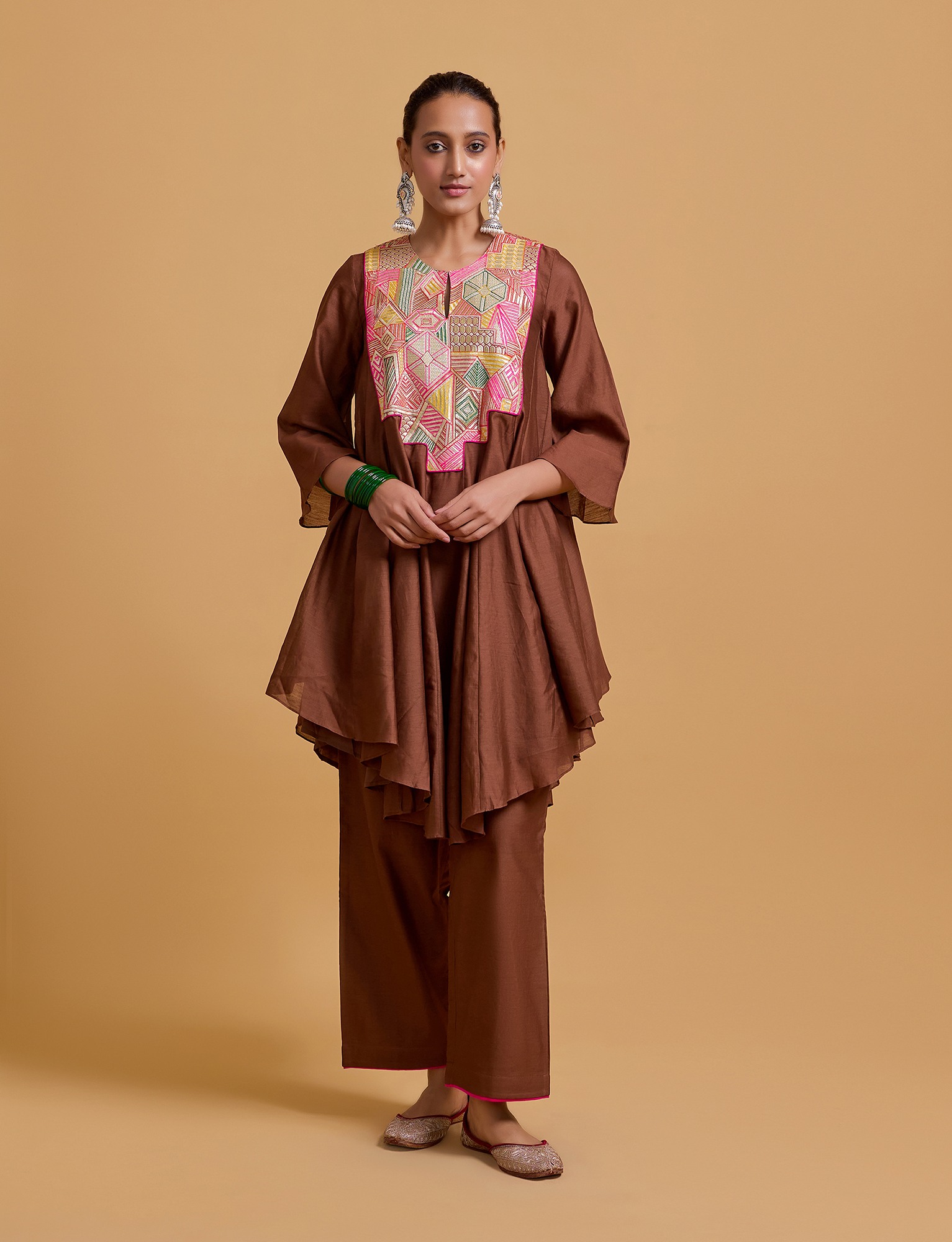 Mithai Brown Step Yoke Kurta Set