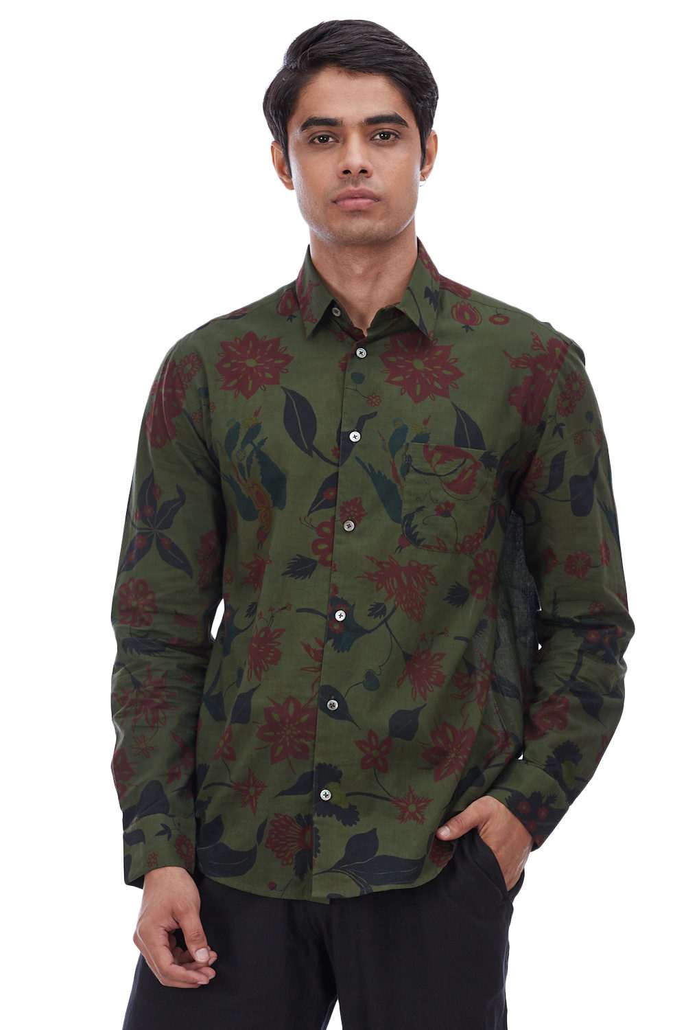 Hand-Printed Floral Regular-Fit Shirt