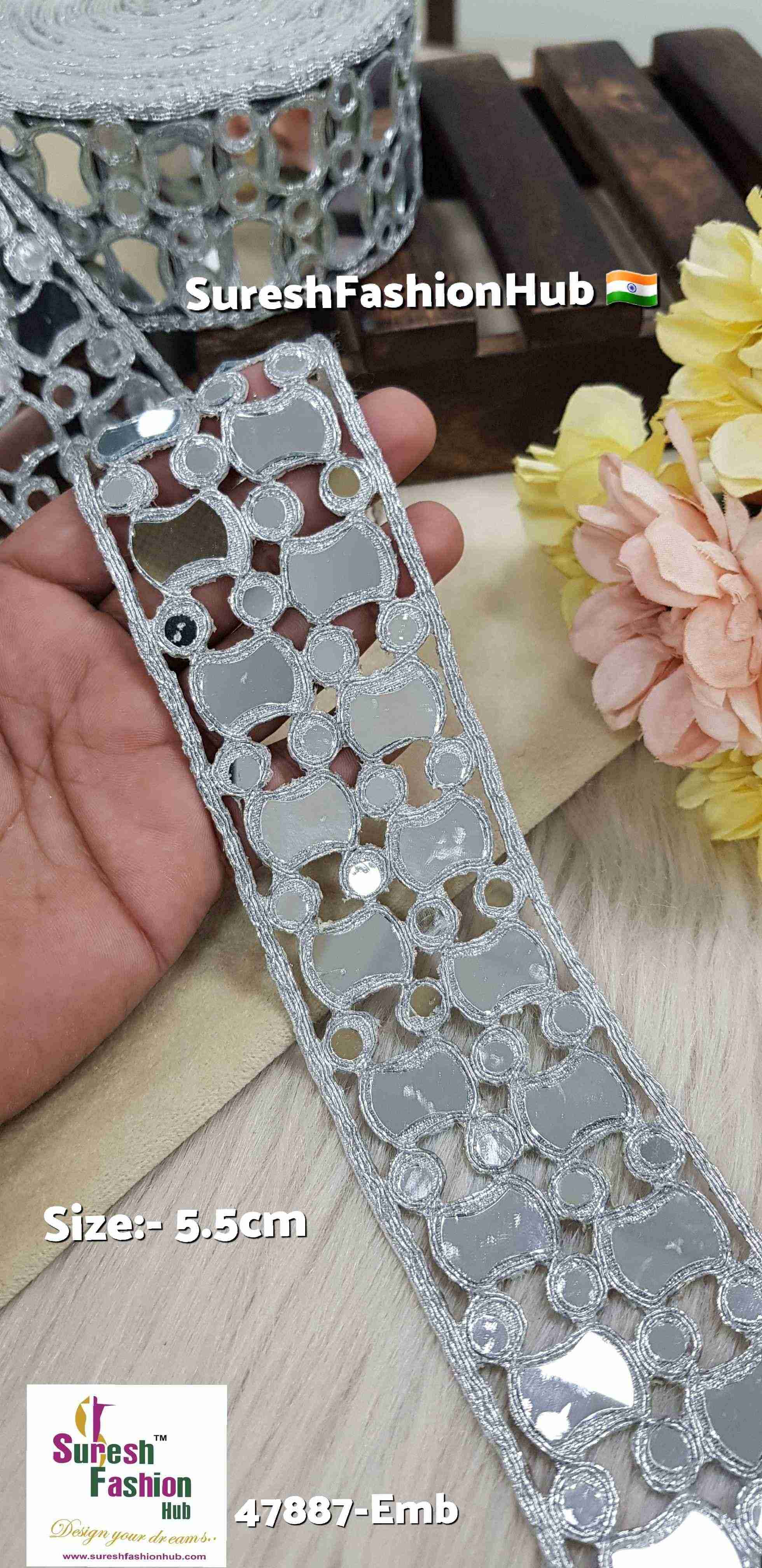 Silver Radiance Mirror Cutwork Border – 47887-Emb