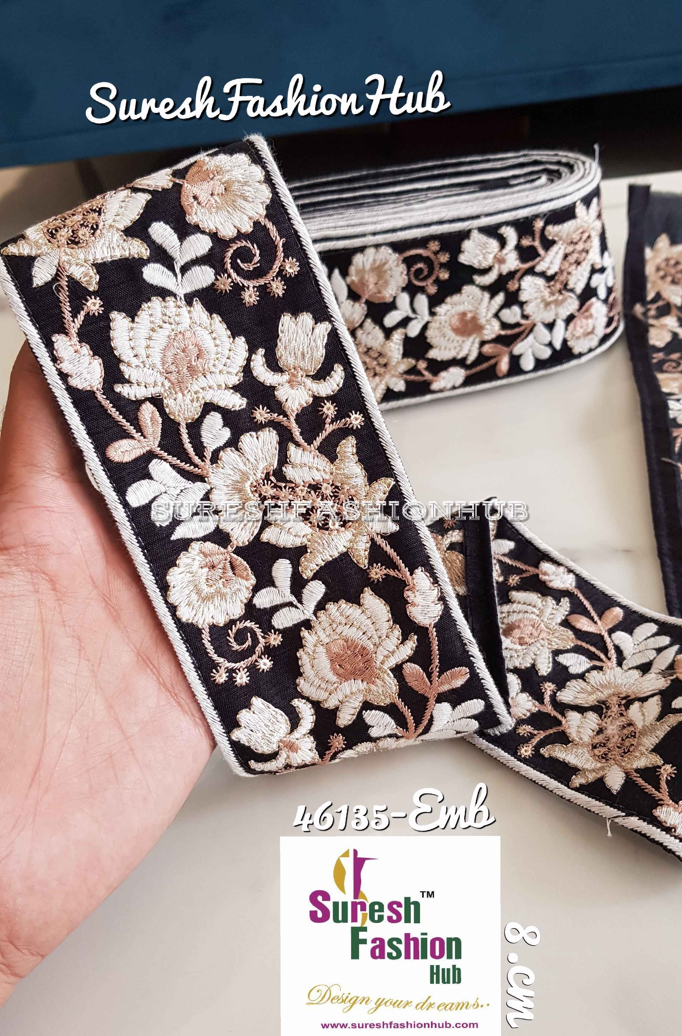 Iris Embroidery Black Embroidered Trim