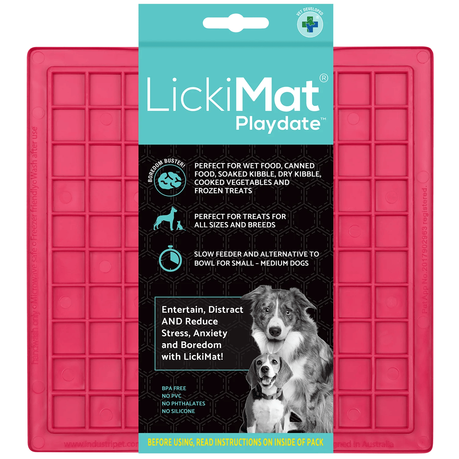 LickiMat Classic Playdate Slow Feeder for Cats and Dogs (Pink)