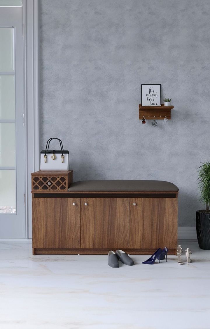 Merell 3 Door Shoerack with Cushion | Footwear Organizer - Leon Teak