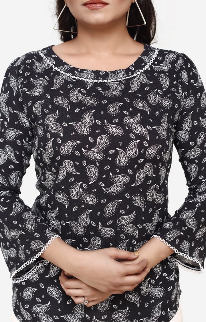 Black Printed Indo-Western Kurti