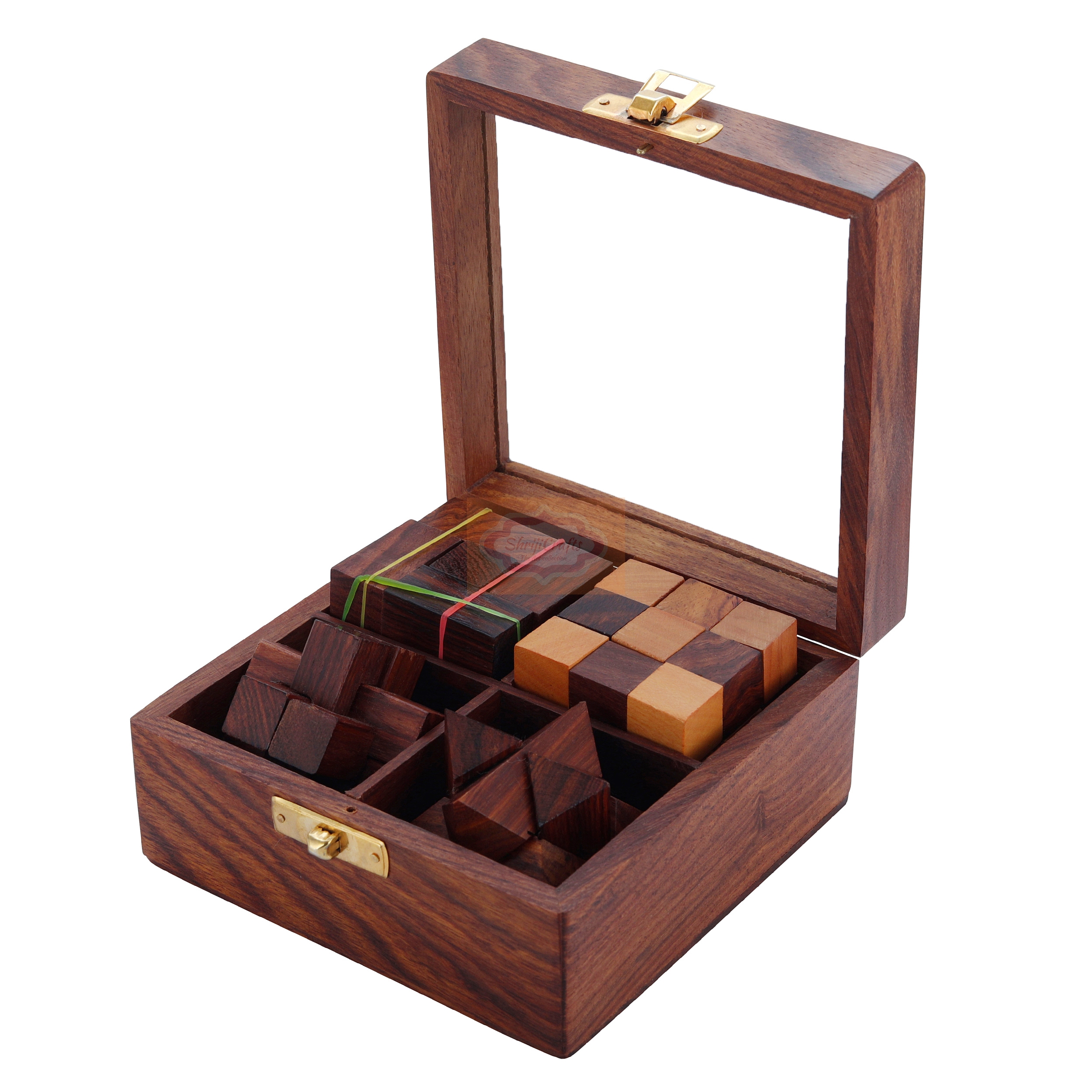 Shrijicrafts | ShrijiCrafts 4-in-One Wooden Cube Puzzle Games Set 3D Puzzles Brain Teaser Game for Kids and Adults 0