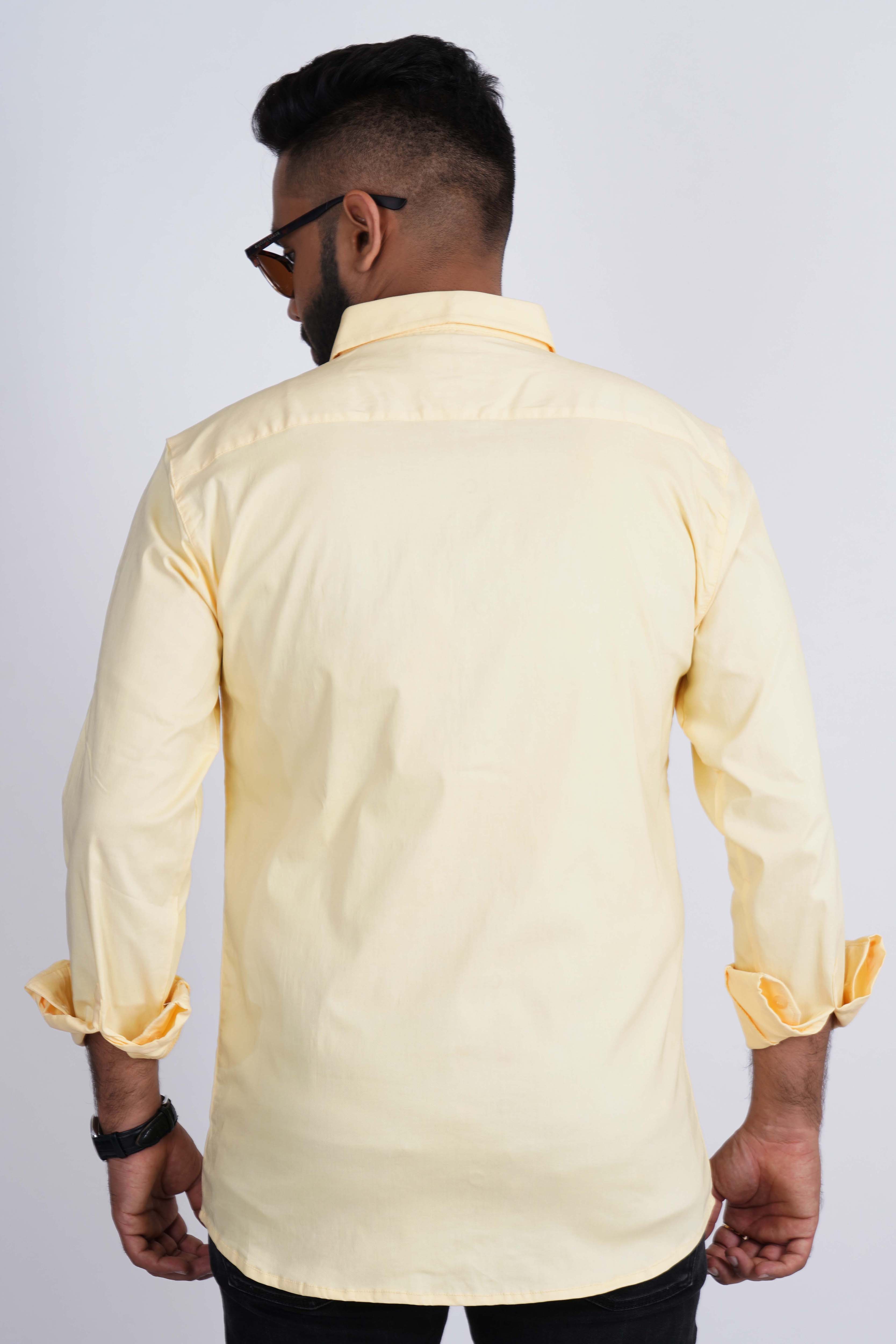 Lemon Yellow Lycra Four Way Stretchable Plain Shirt 