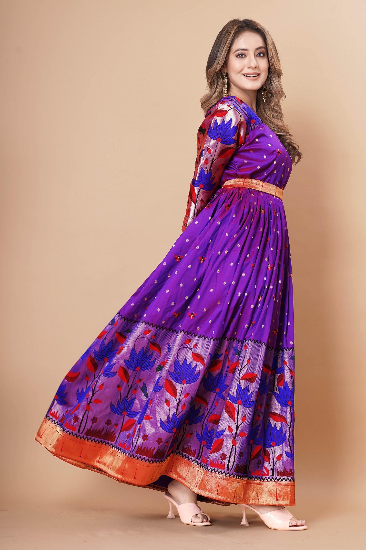 Tasarika women Soft Silk Banarasi weaving Traditional Purple Gown
