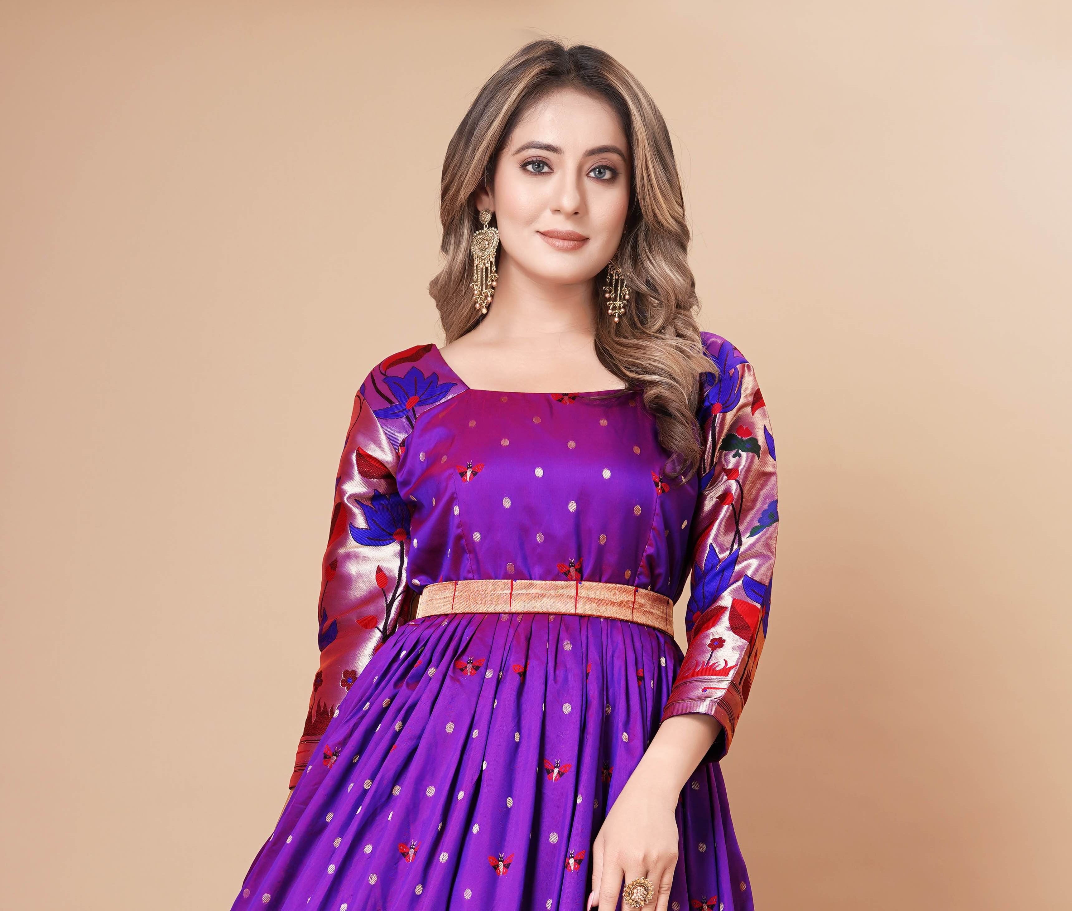 Tasarika women Soft Silk Banarasi weaving Traditional Purple Gown