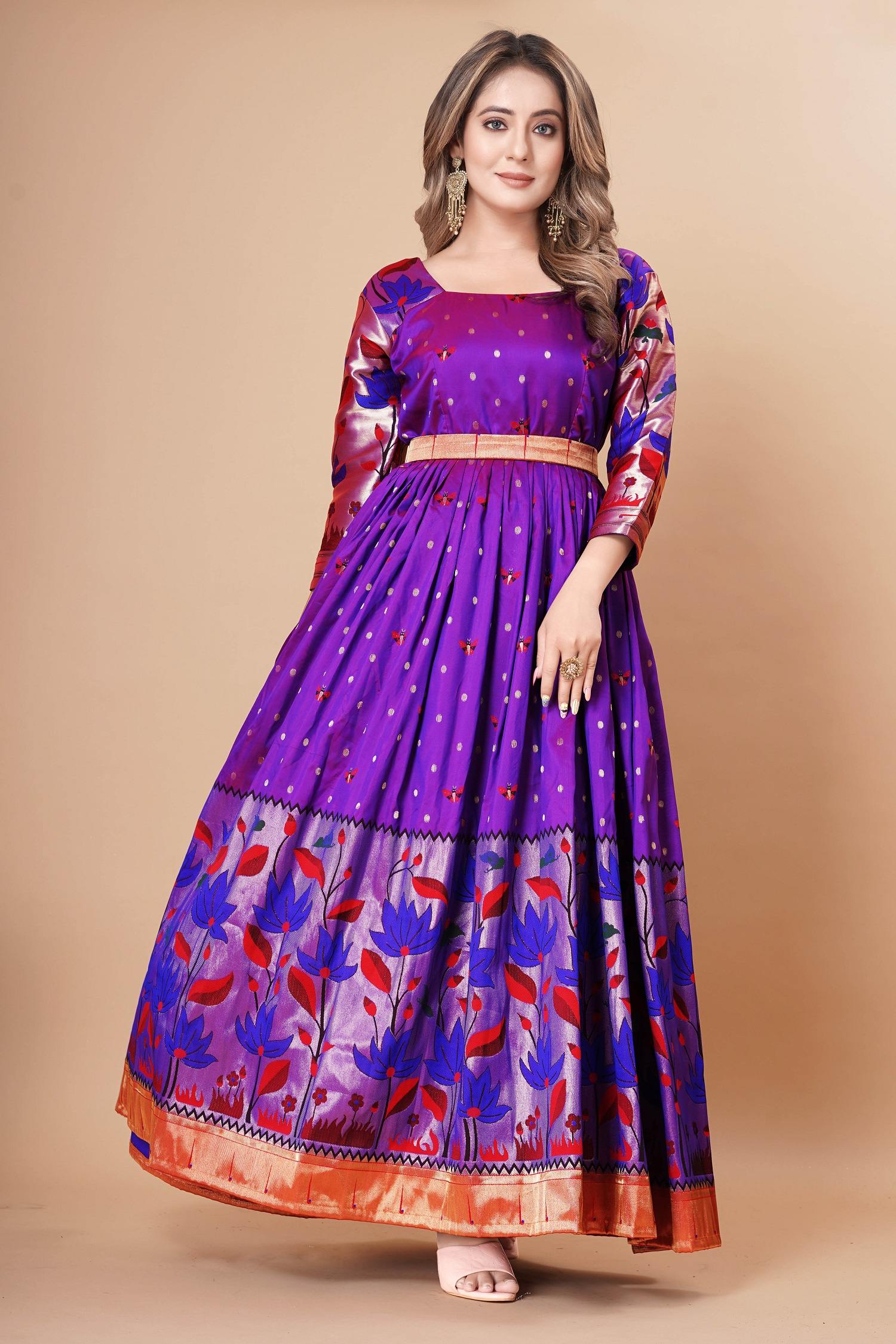 Tasarika women Soft Silk Banarasi weaving Traditional Purple Gown