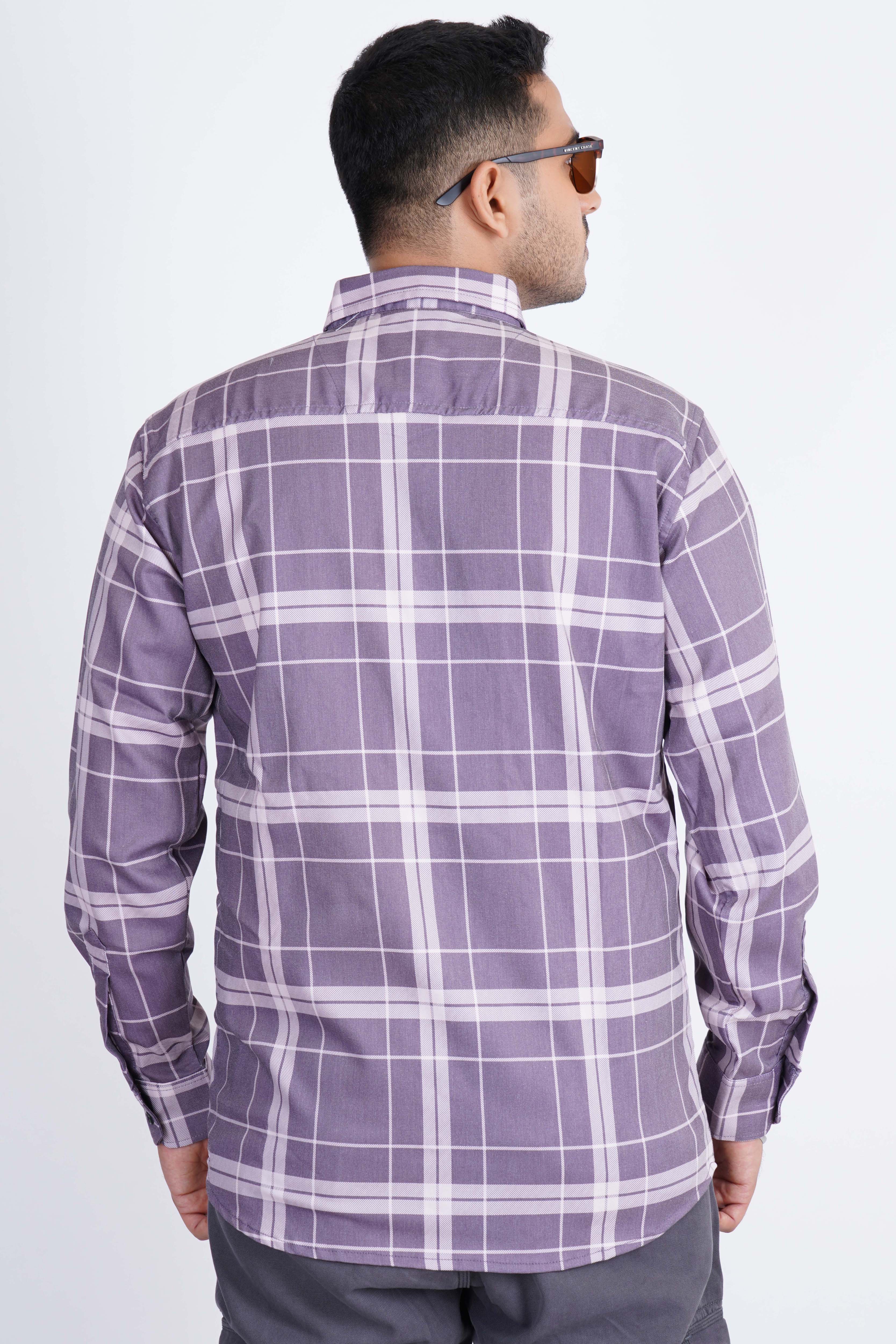Light Violet Big Checks Imported Lycra Shirt