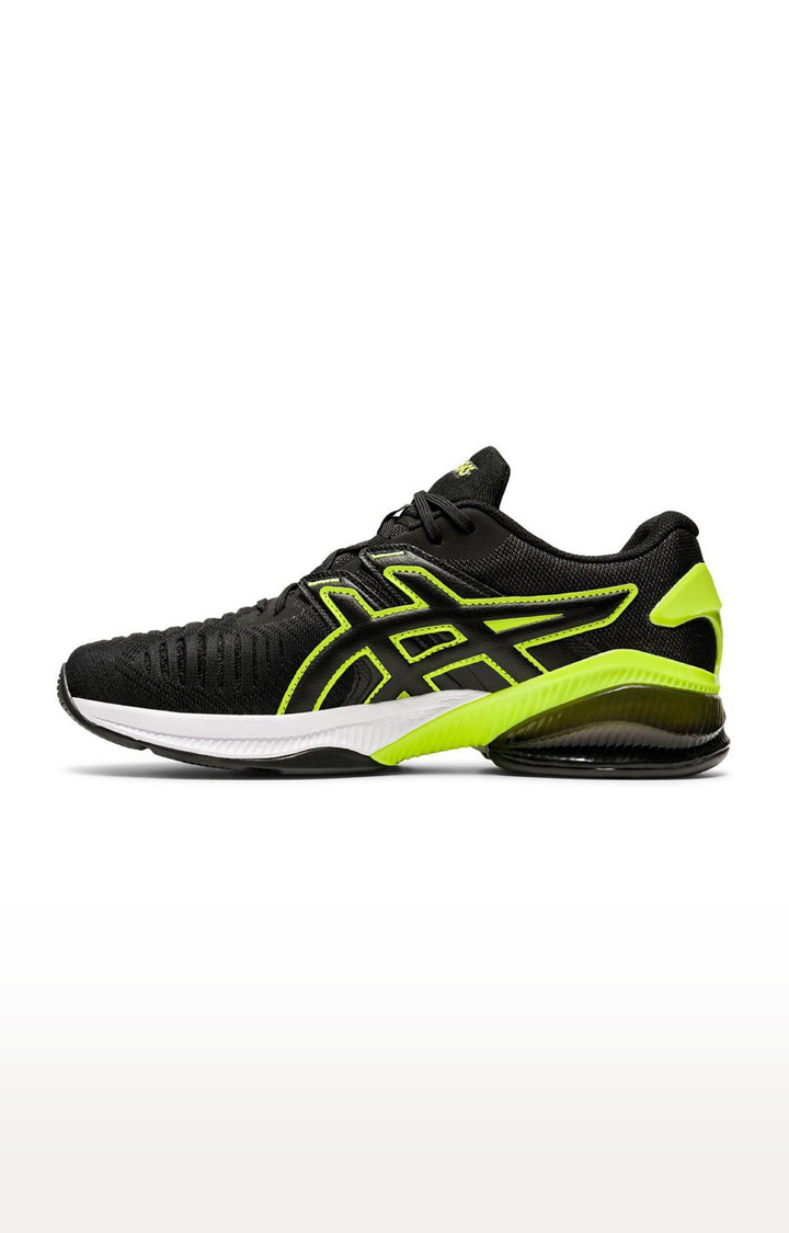 Men's Black and Green Synthetic Running Shoes