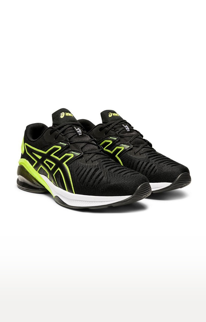 Men's Black and Green Synthetic Running Shoes