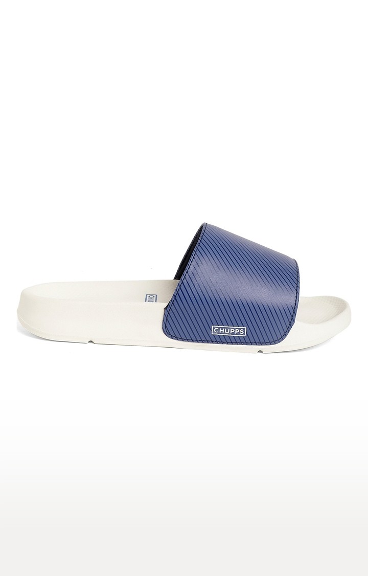 Men's Blue & Beige Stripped Ergox Plus Comfort Slider Flip Flops