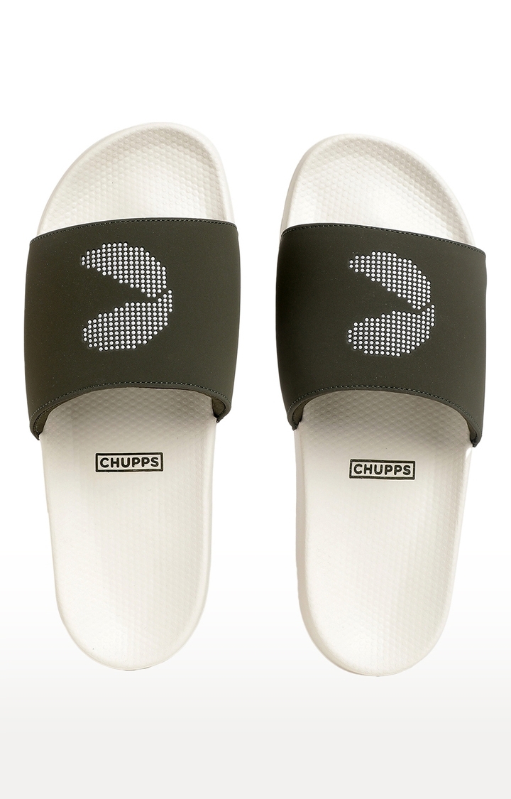 Chupps | Men's Green & White Ergox Plus Comfort Slider Flip Flops 4