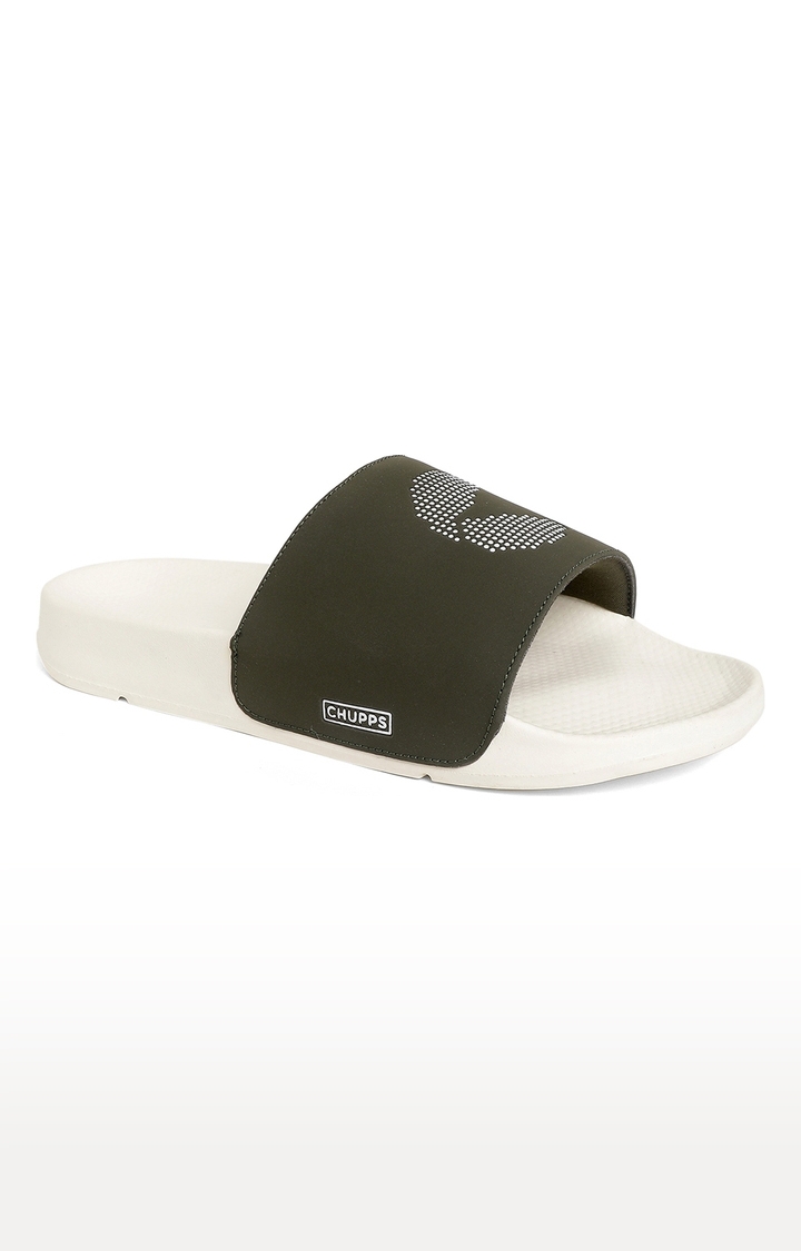 Chupps | Men's Green & White Ergox Plus Comfort Slider Flip Flops 1