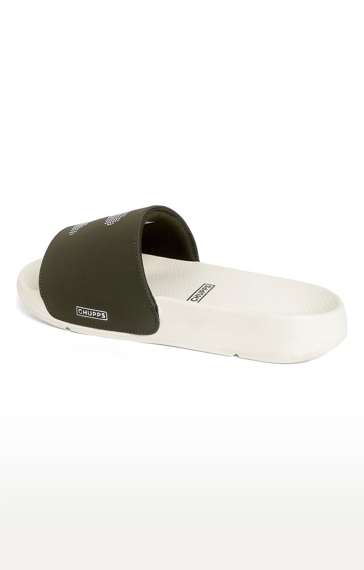 Men's Green & White Ergox Plus Comfort Slider Flip Flops