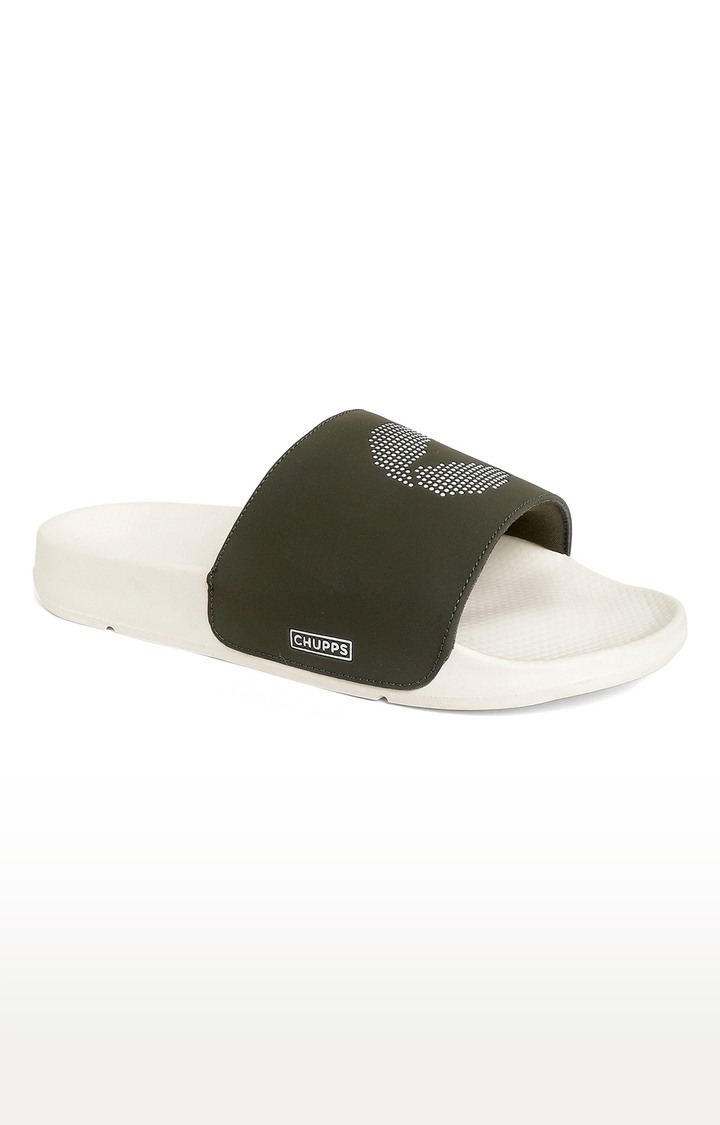 Men's Green & White Ergox Plus Comfort Slider Flip Flops
