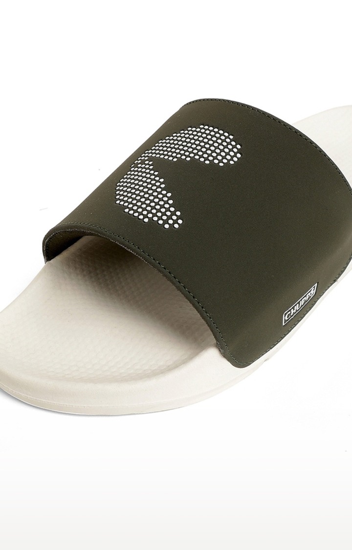 Men's Green & White Ergox Plus Comfort Slider Flip Flops