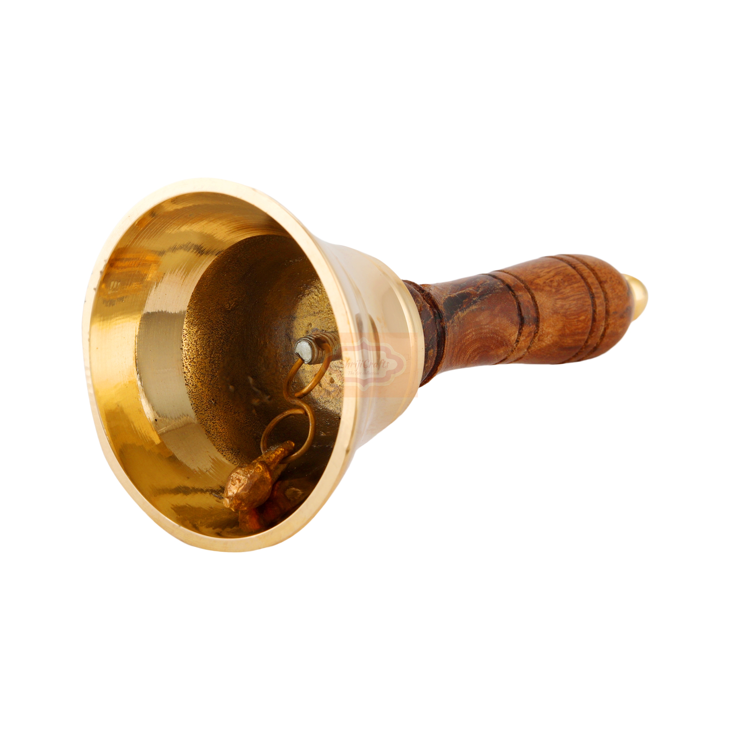Shrijicrafts | ShrijiCrafts® Christmas Brass Hand Bell/Gold Finish Hand Bells with Wooden Handle ~ Maritime Church Bell, Brass School Bell Best Gift 2