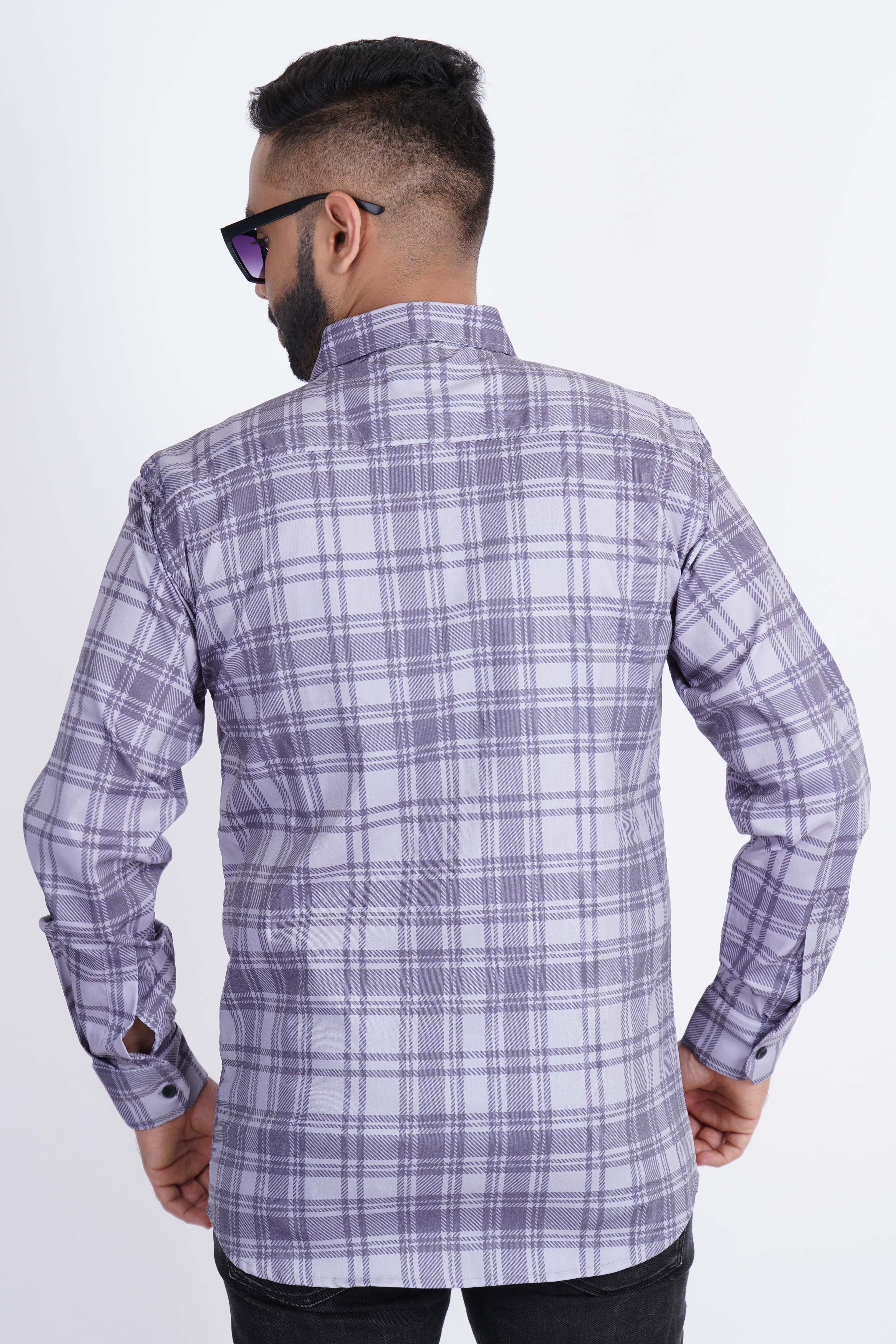 Light Violet Grey Small Checks Imported Lycra Shirt