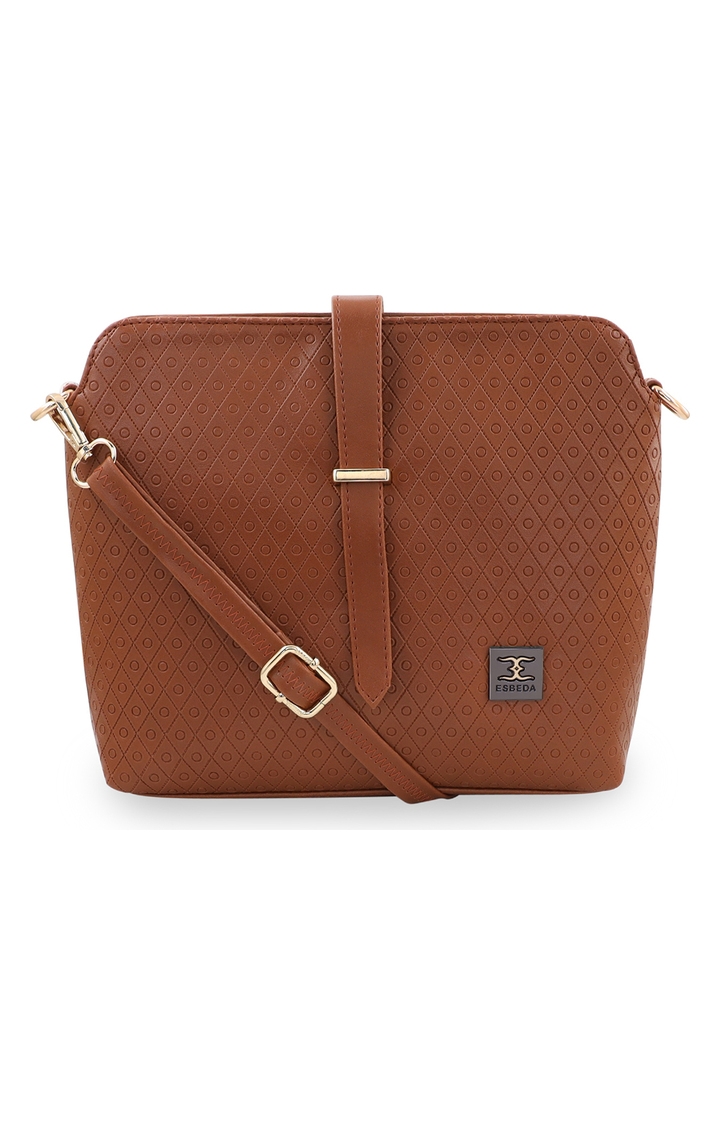 ESBEDA | Women's Brown PU Textured Sling Bags 0