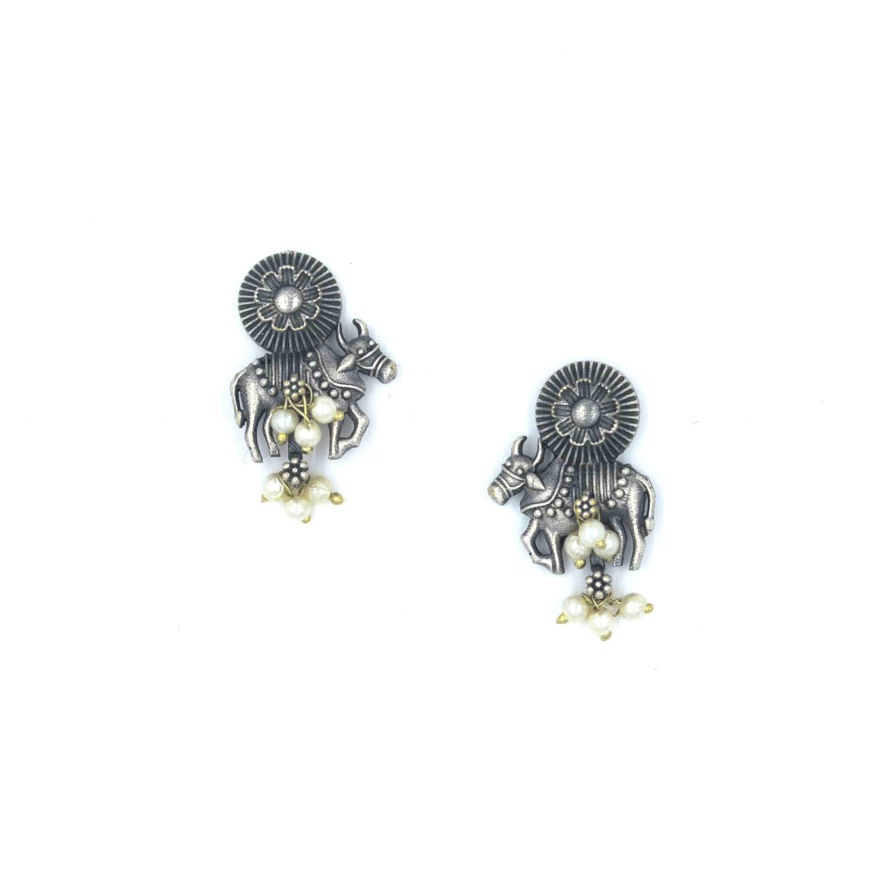The Nila Silver Oxidized Antique Bull Earrings