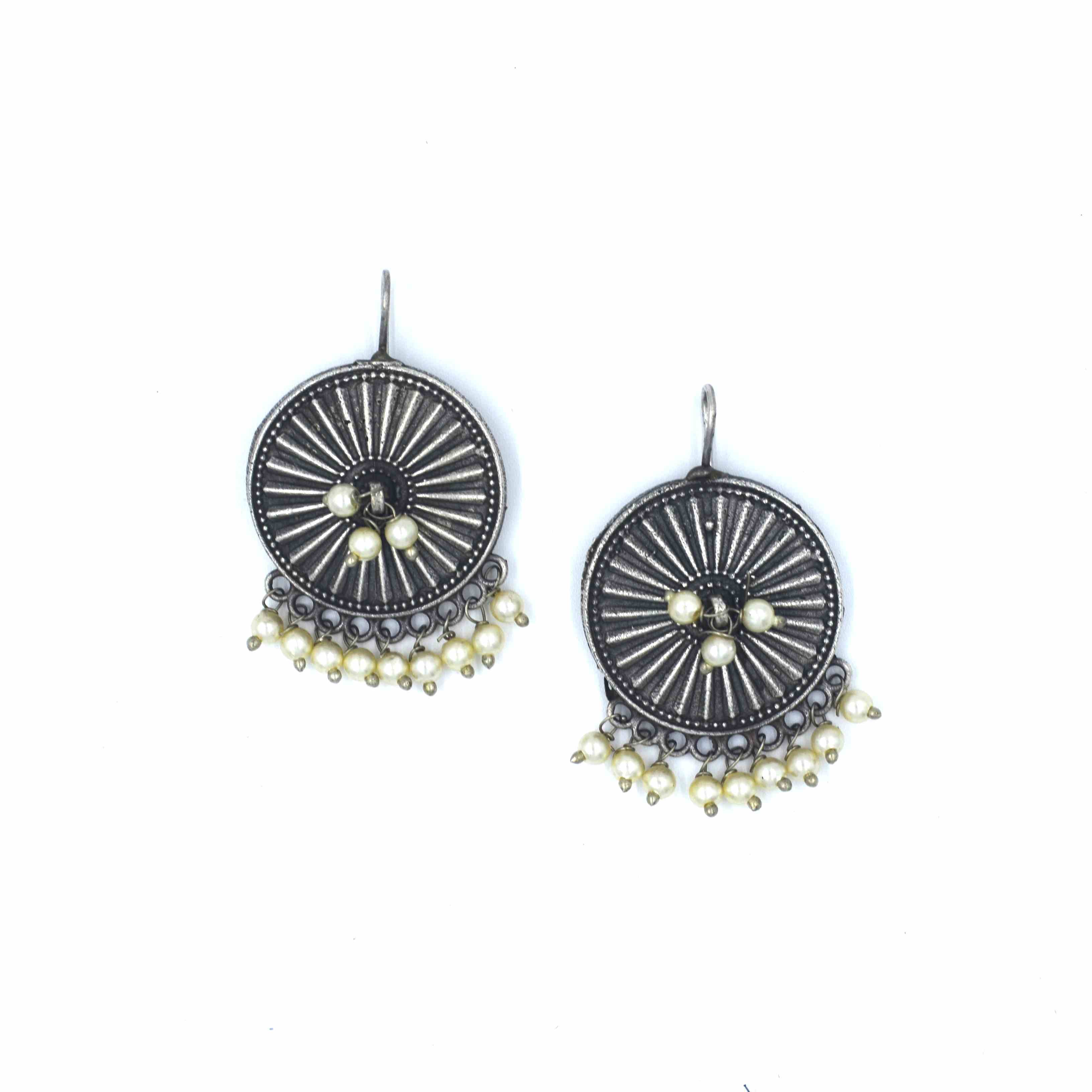 The Nila Silver Oxidized Round Pearl Top Earrings