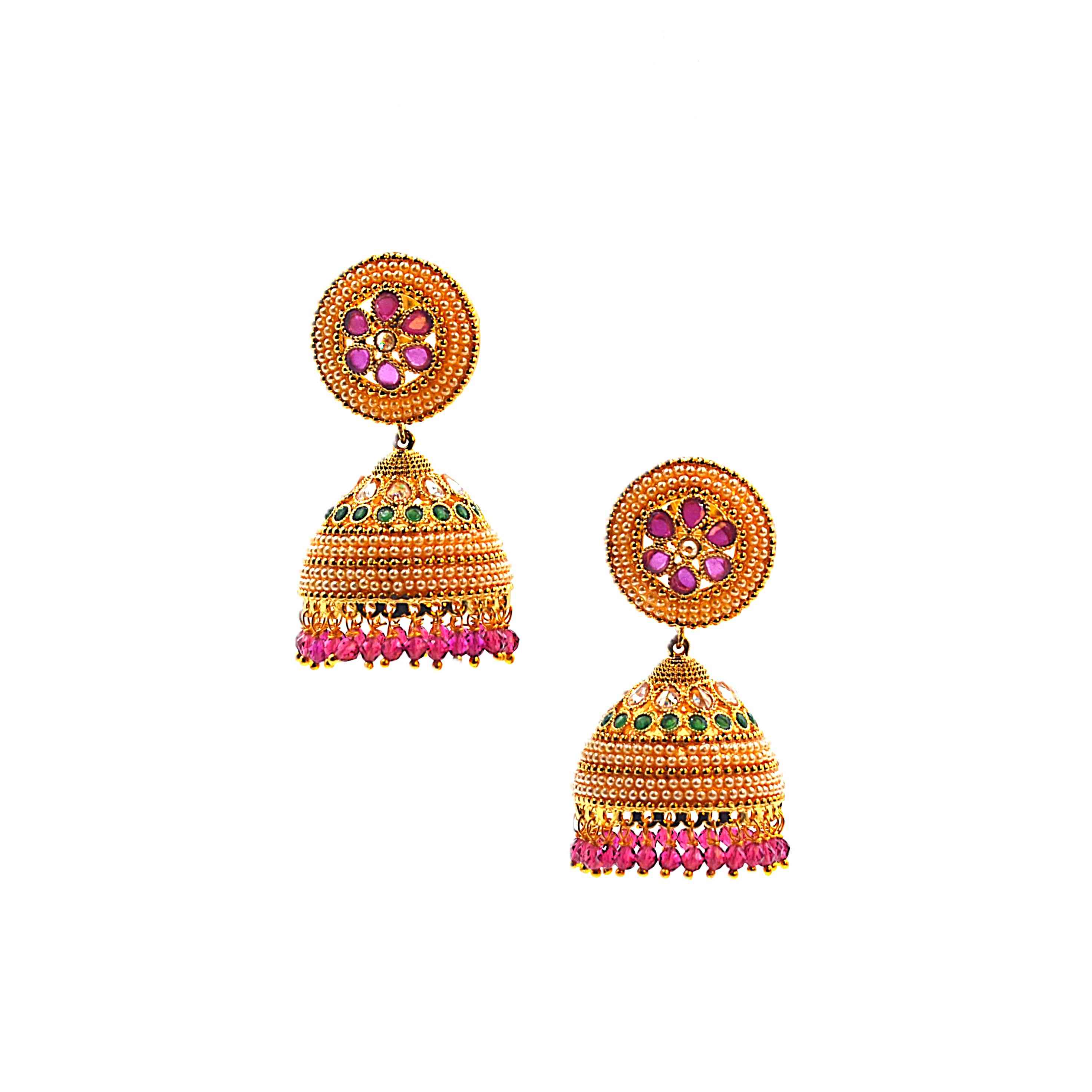 The Nila Gold Plated Pearl and Multicolor Ethnic Jhumkas