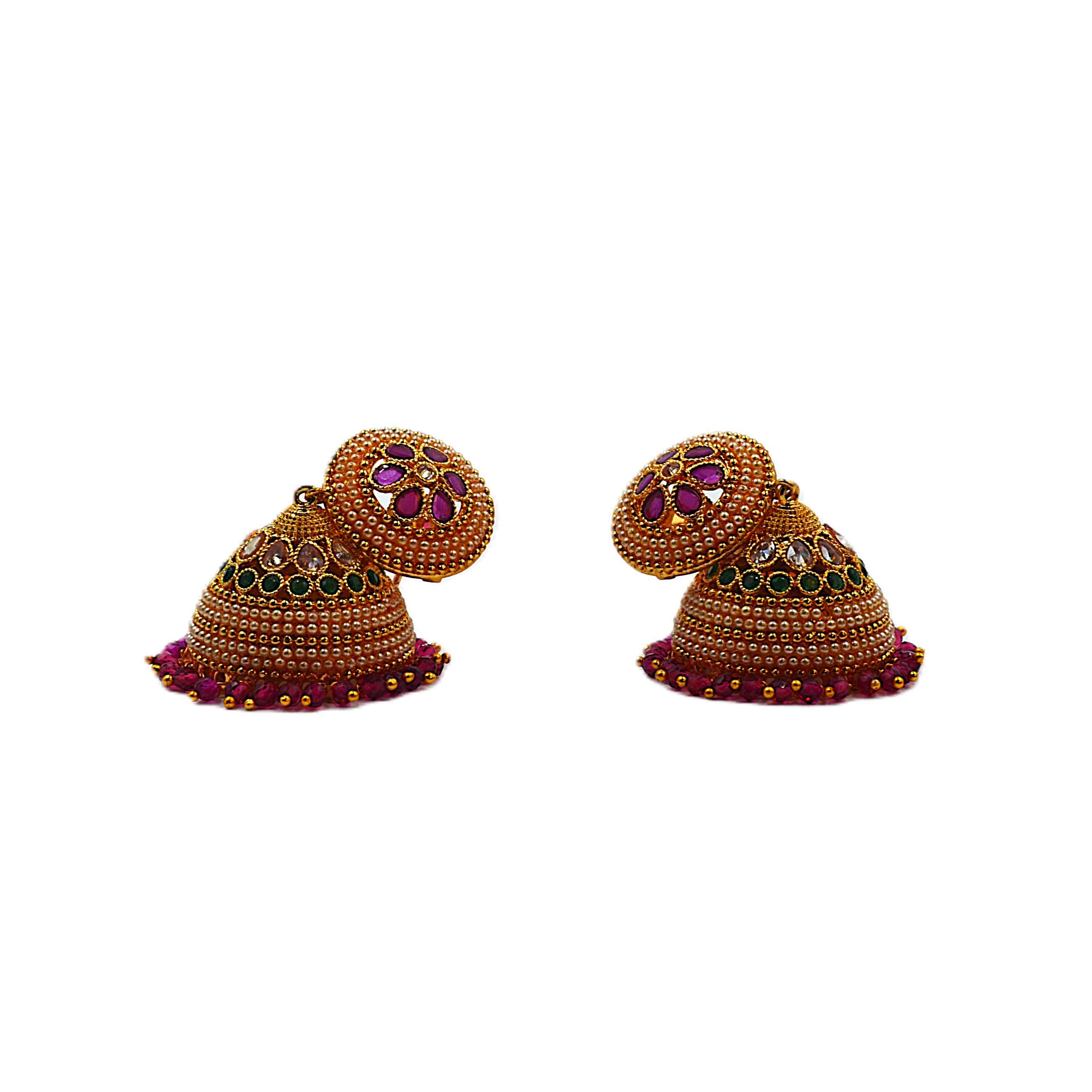 The Nila Gold Plated Pearl and Multicolor Ethnic Jhumkas