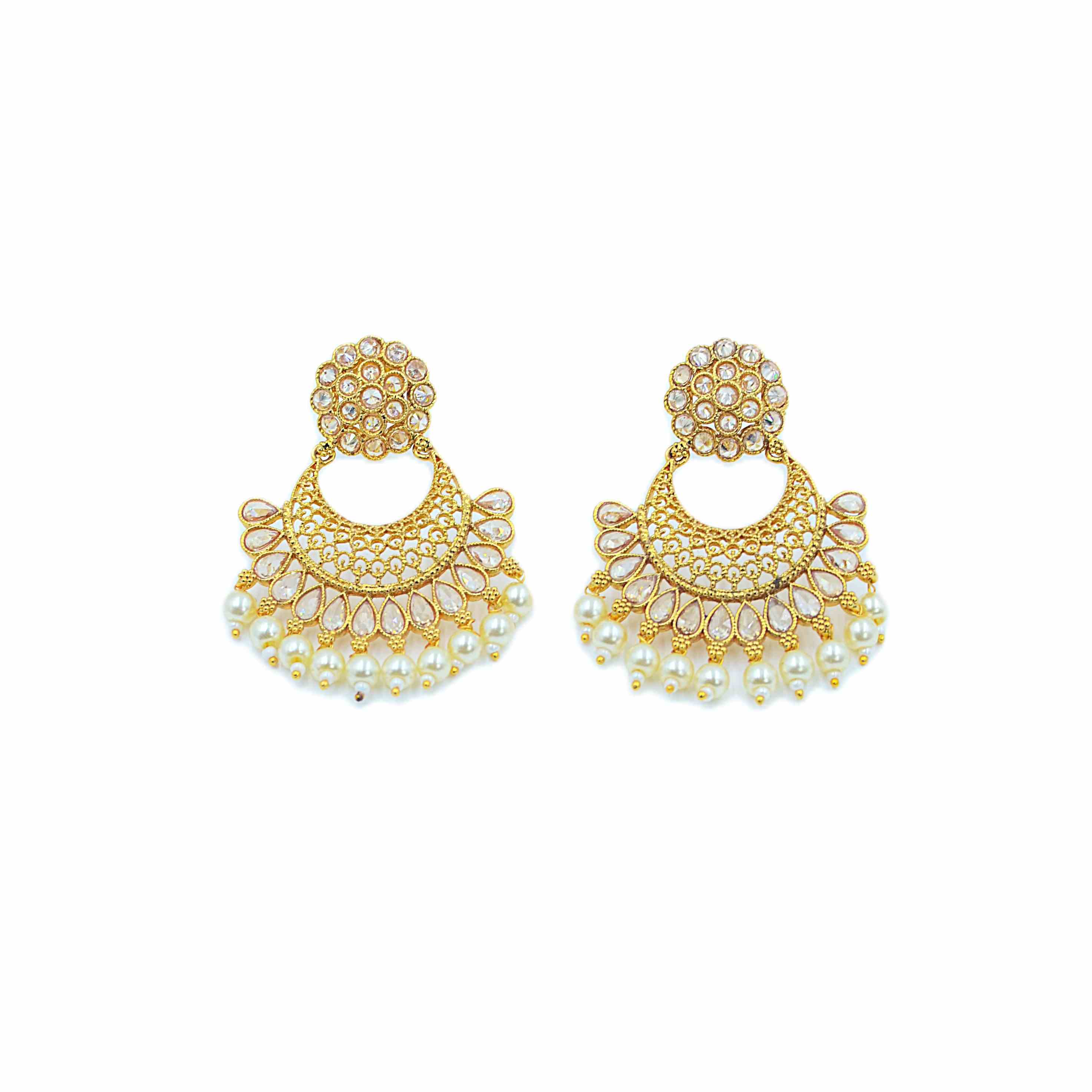The Nila Gold Plated Chandbali with Pearl Drops