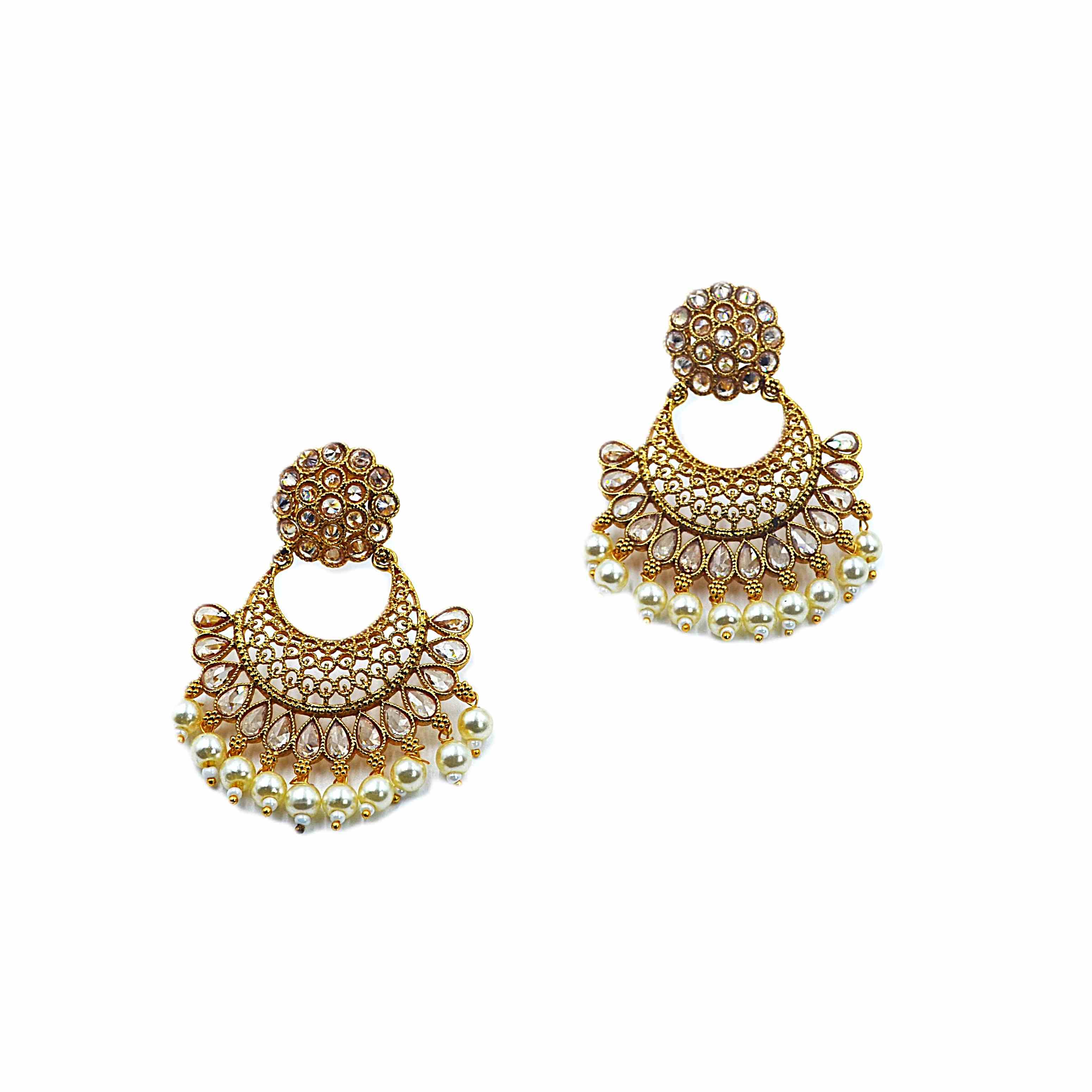 The Nila Gold Plated Chandbali with Pearl Drops