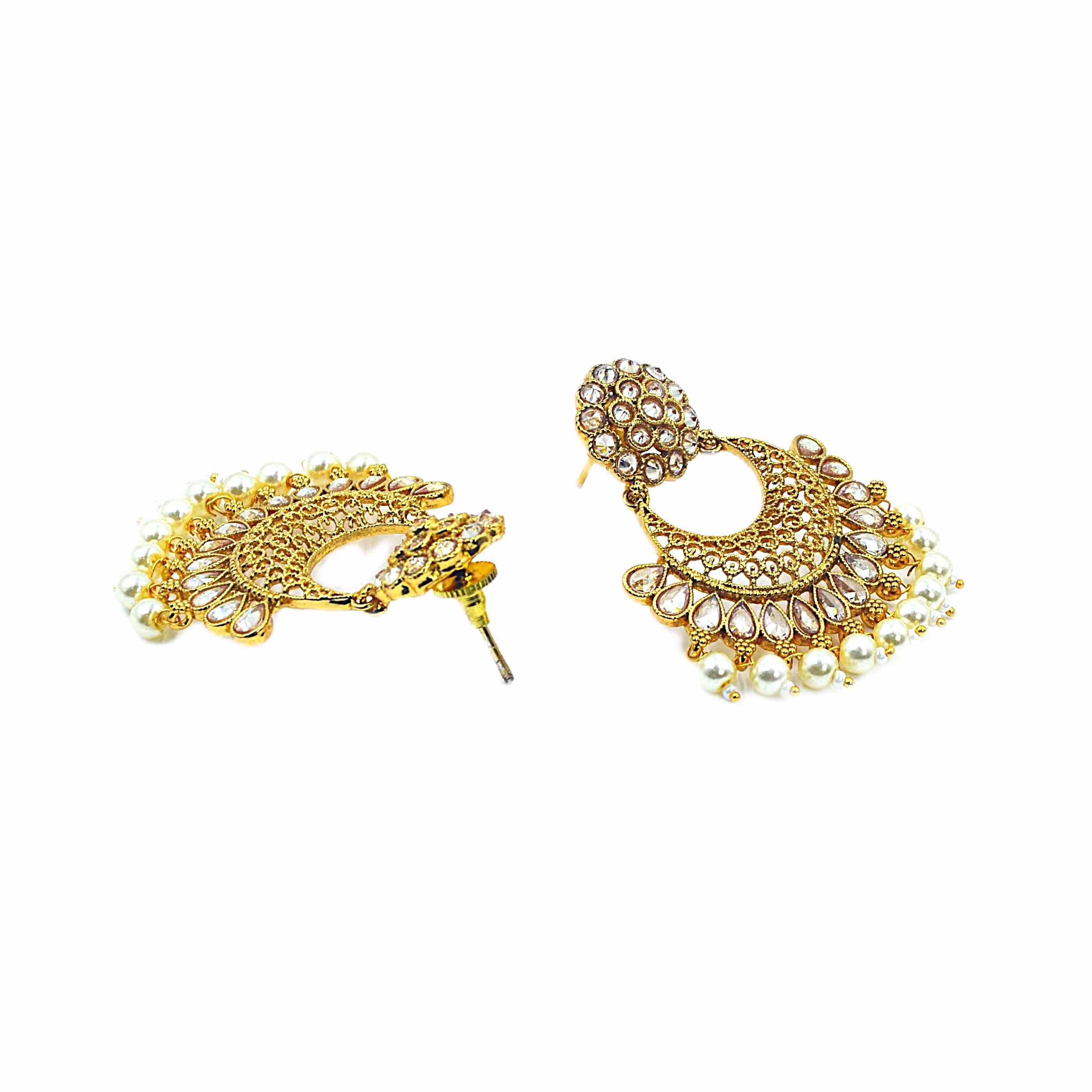 The Nila Gold Plated Chandbali with Pearl Drops