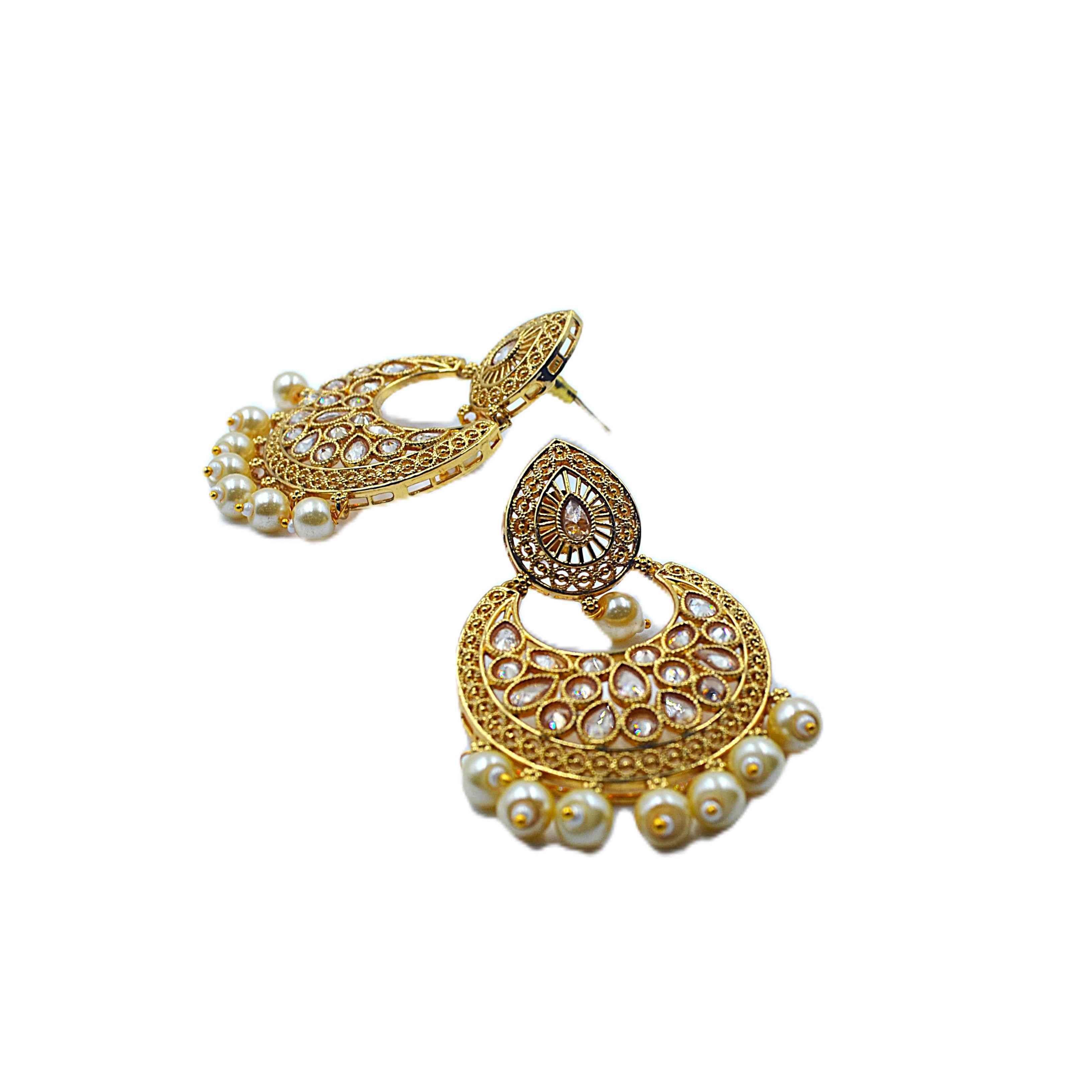 The Nila Gold Plated Chandbali with Pearl Drops