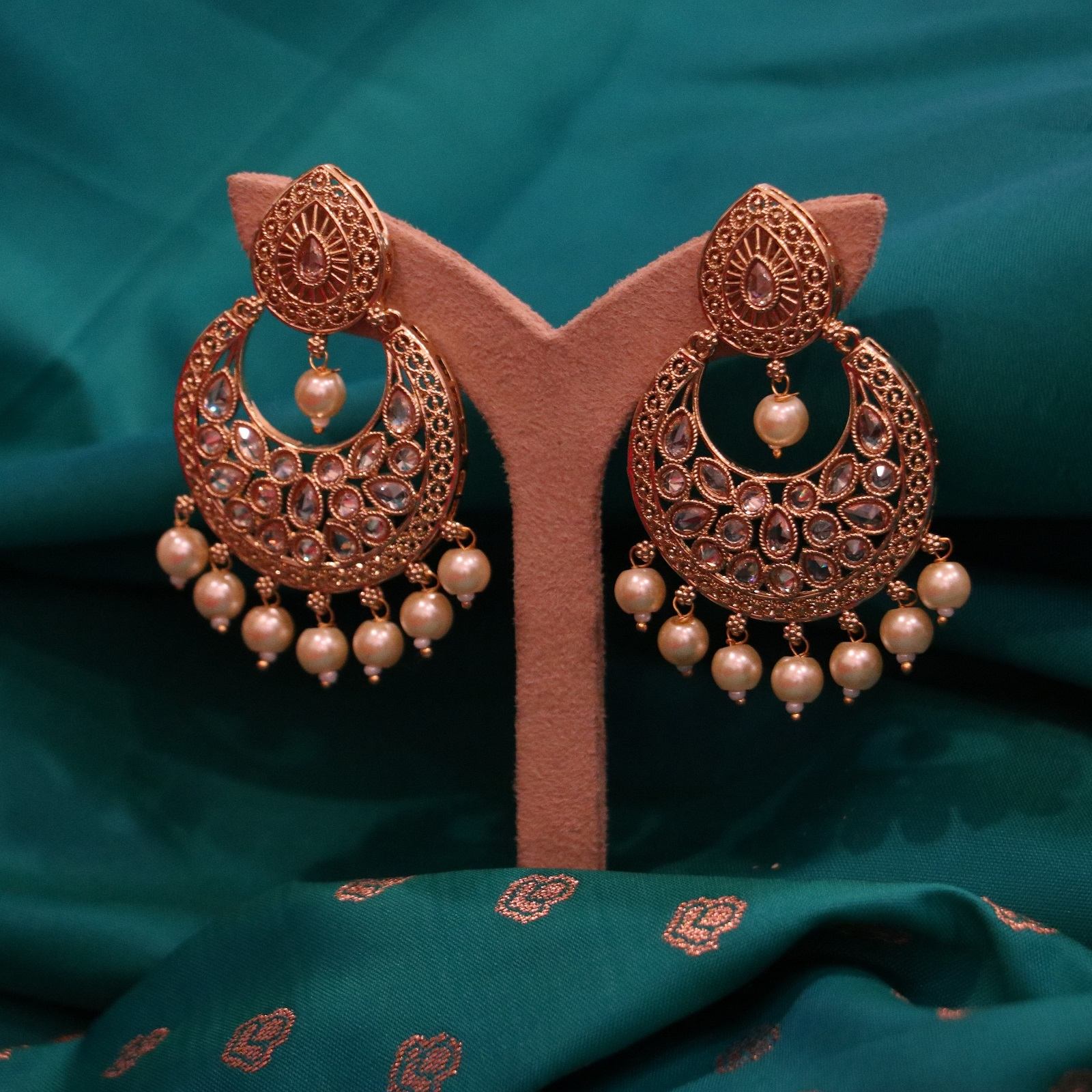 The Nila Gold Plated Chandbali with Pearl Drops