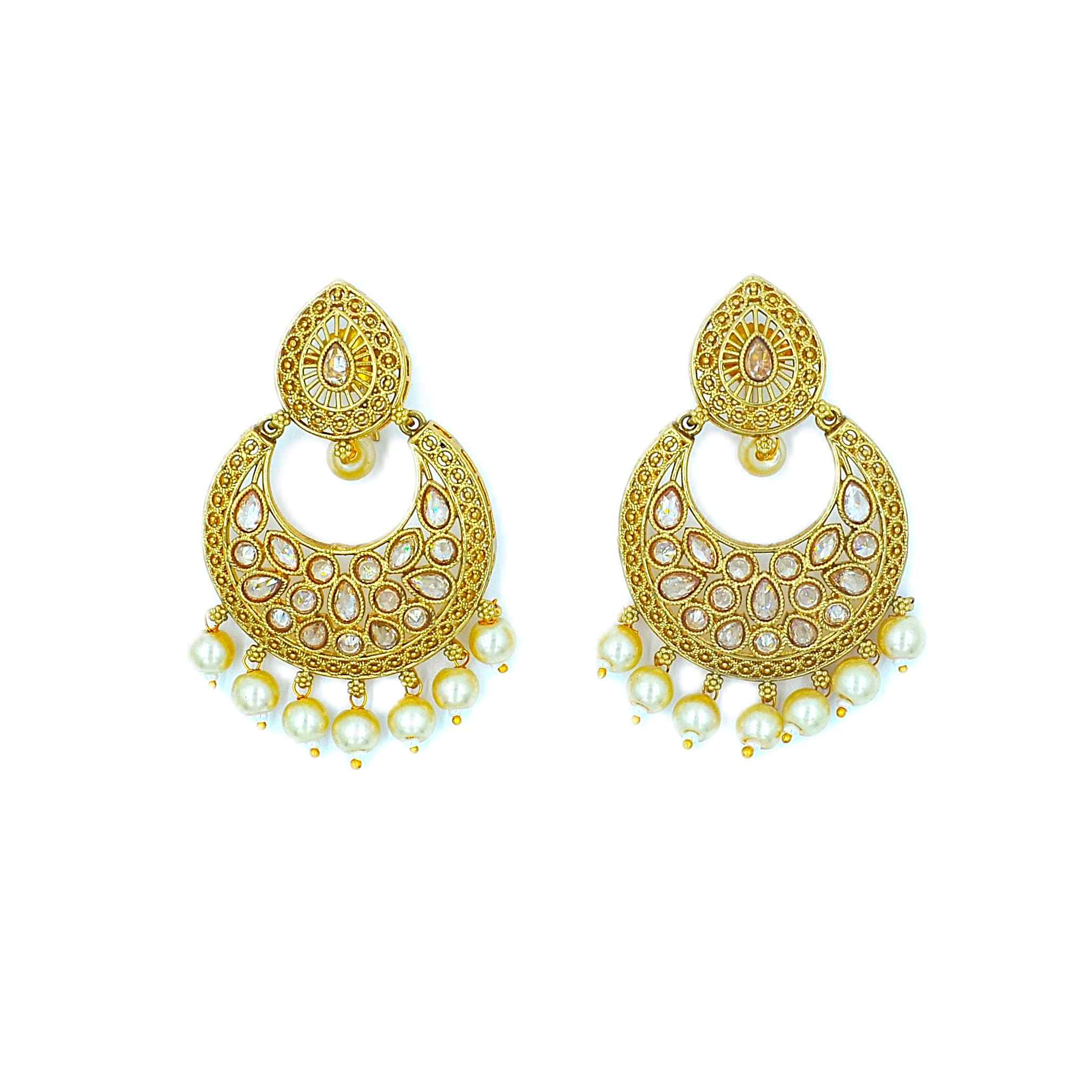 The Nila Gold Plated Chandbali with Pearl Drops